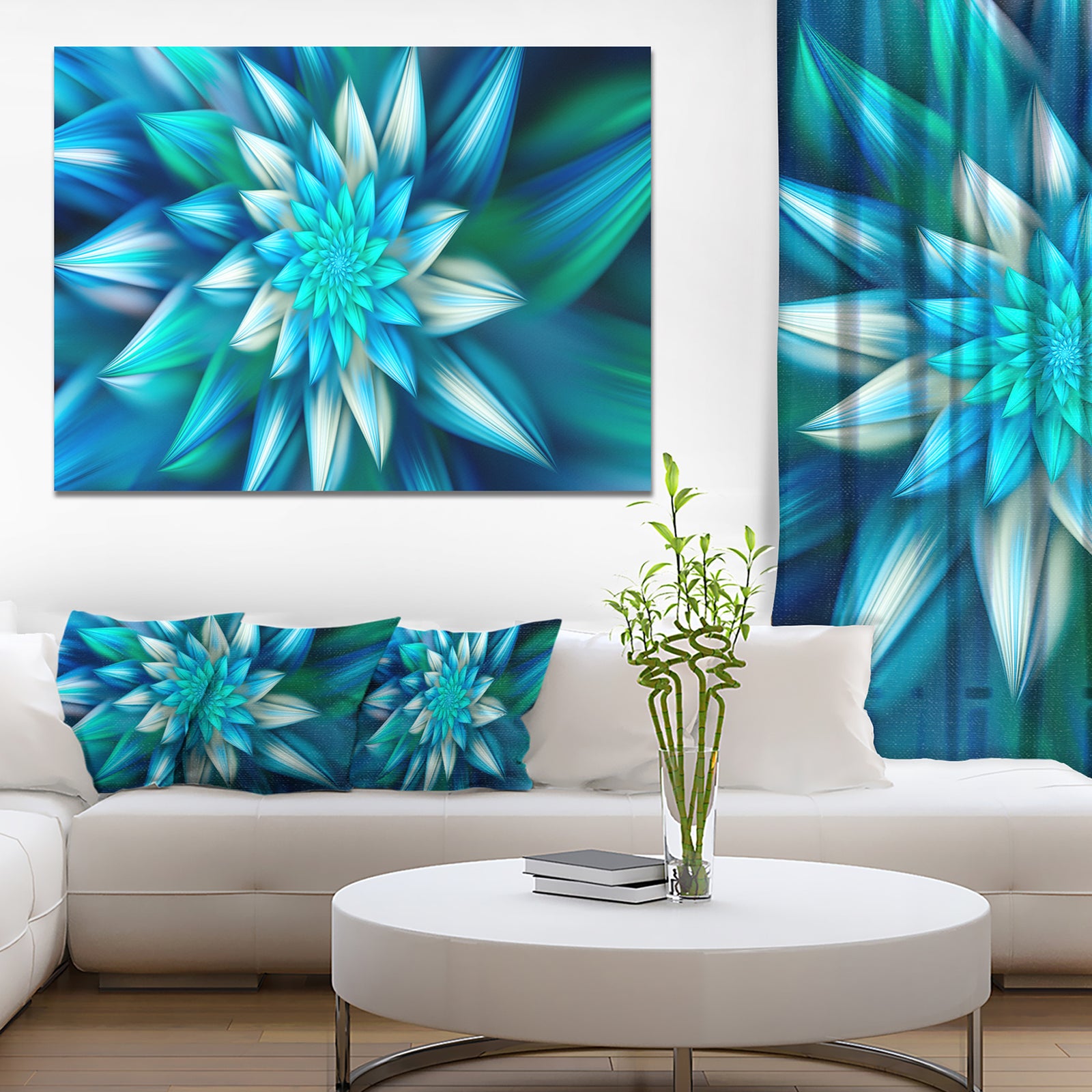 Huge Blue Fractal Flower - Extra Large Floral Canvas Art Print