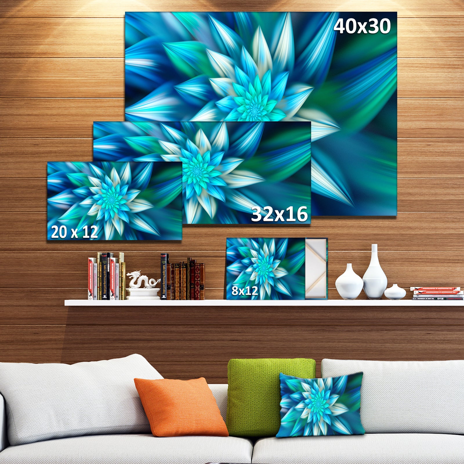 Huge Blue Fractal Flower - Extra Large Floral Canvas Art Print