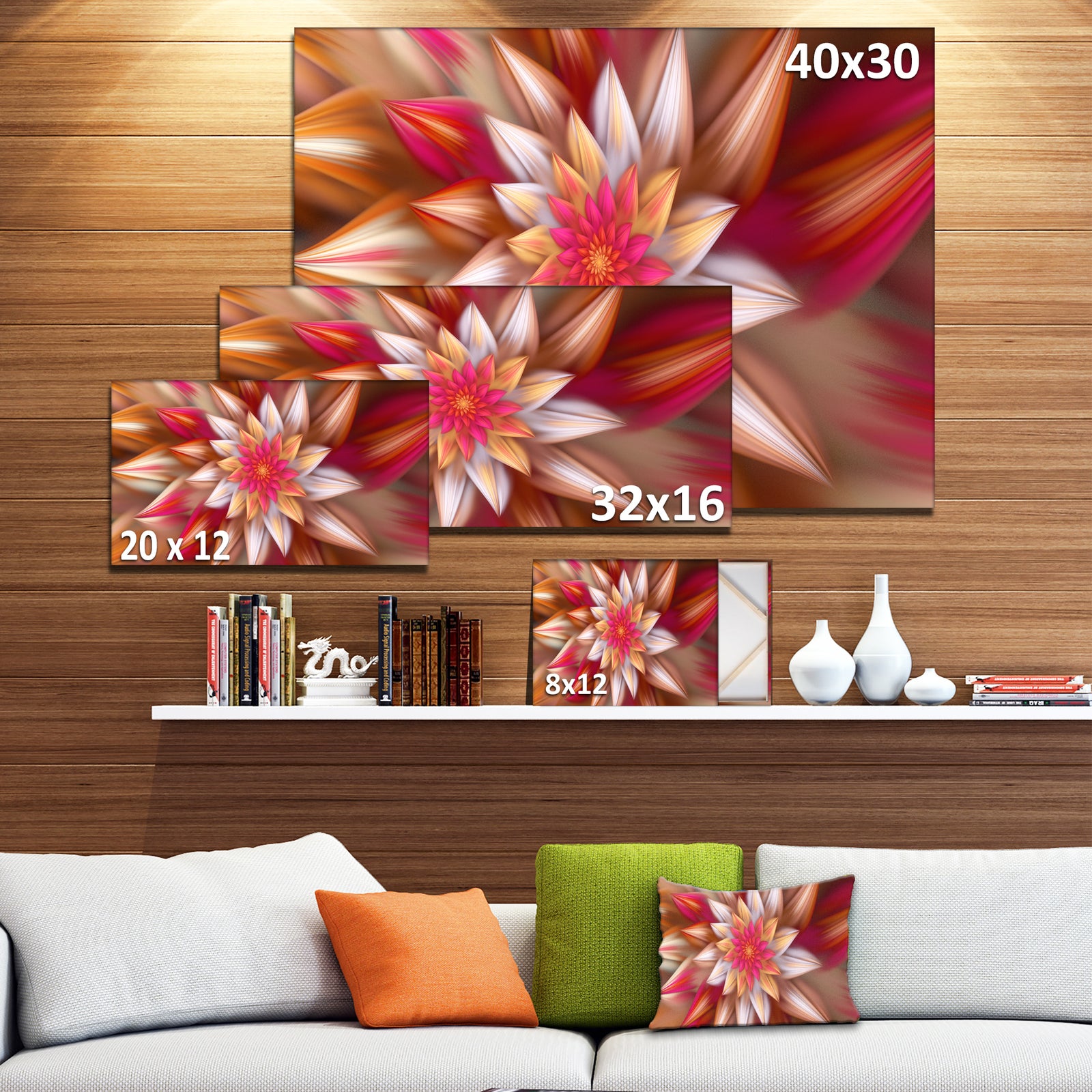 Huge Red Fractal Flower - Extra Large Floral Canvas Art Print
