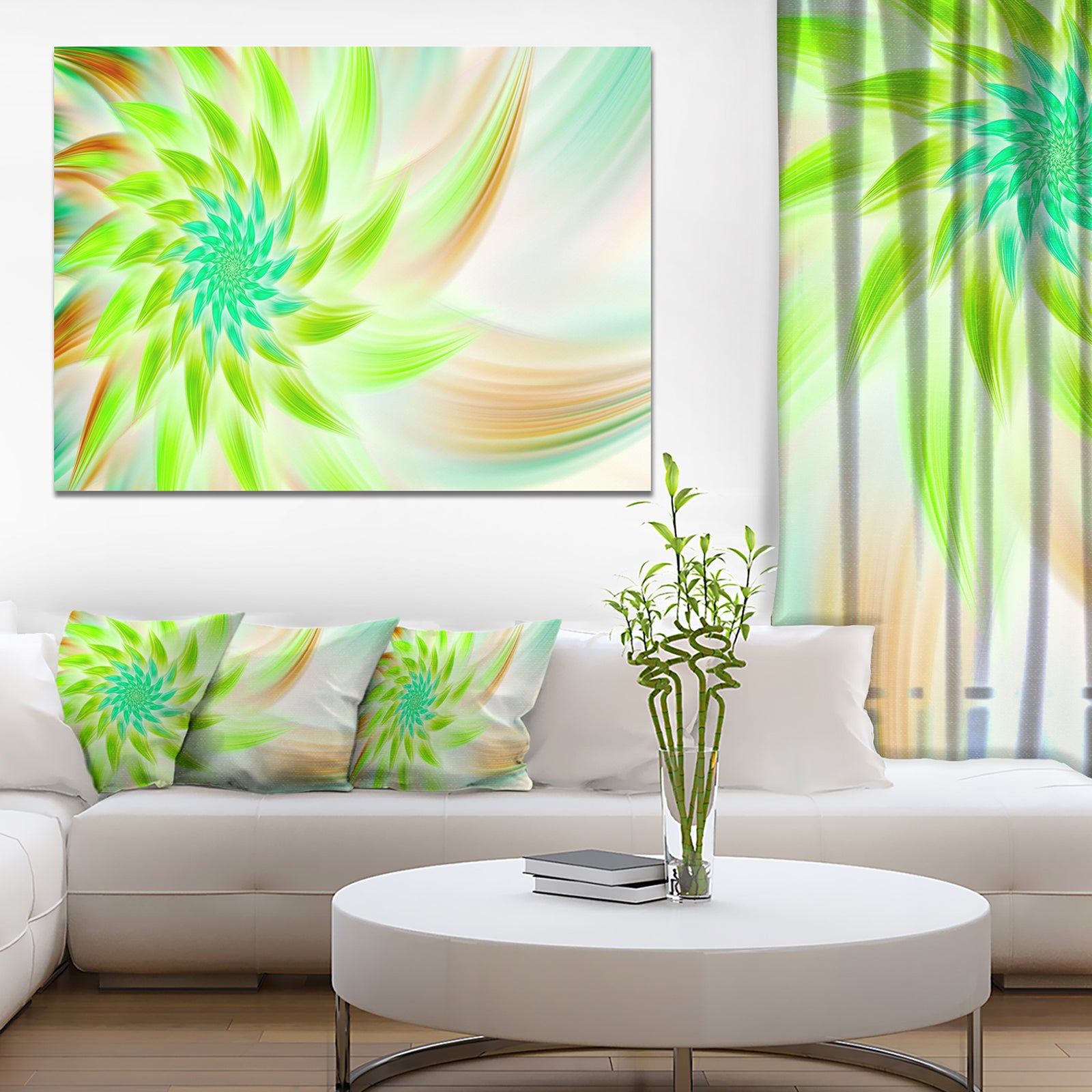 Huge Bright Green Fractal Flower - Extra Large Floral Canvas Art Print