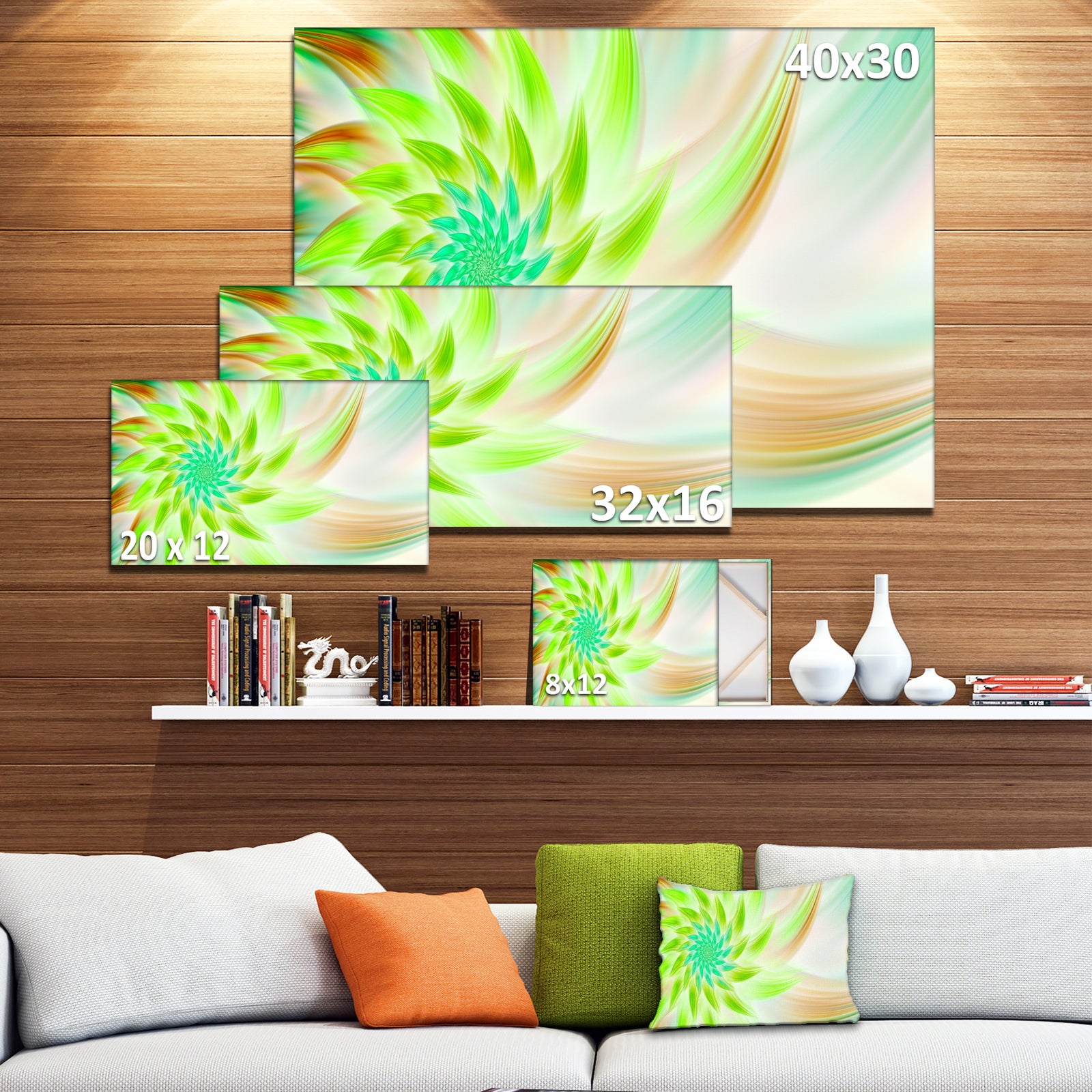 Huge Bright Green Fractal Flower - Extra Large Floral Canvas Art Print