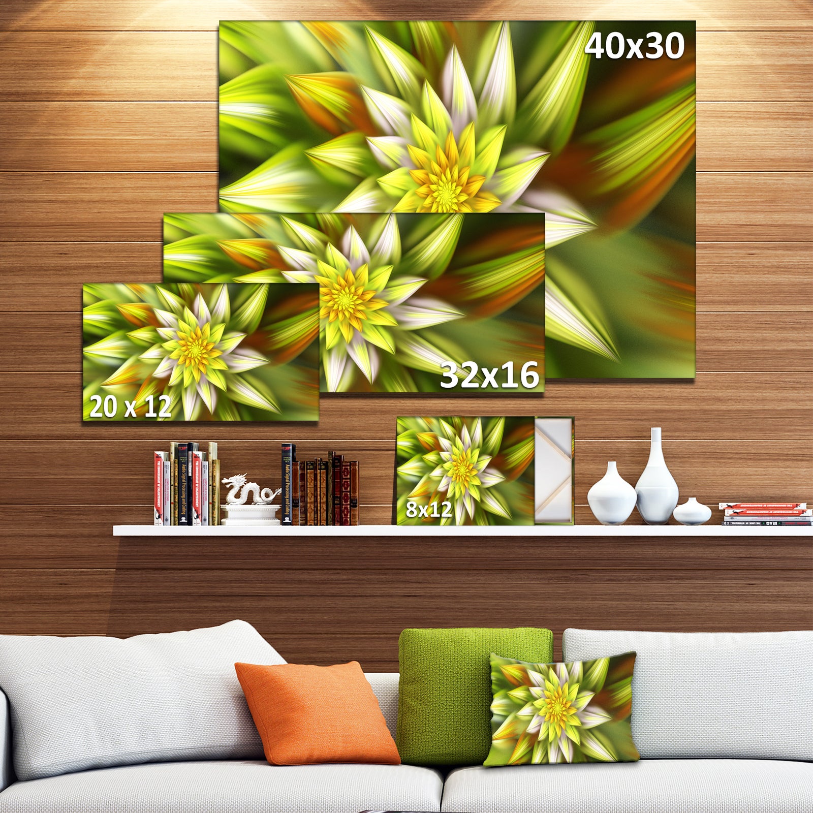 Huge Yellow Fractal Flower - Extra Large Floral Canvas Art Print