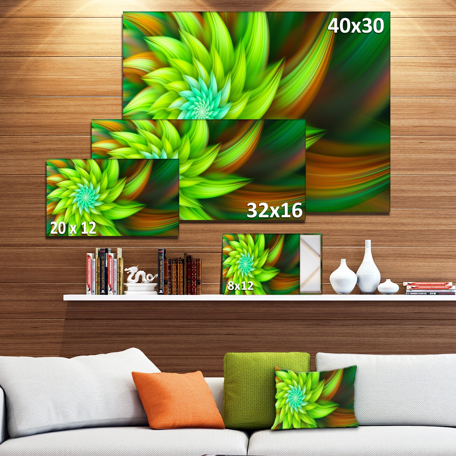 Huge Clear Green Fractal Flower - Extra Large Floral Canvas Art Print