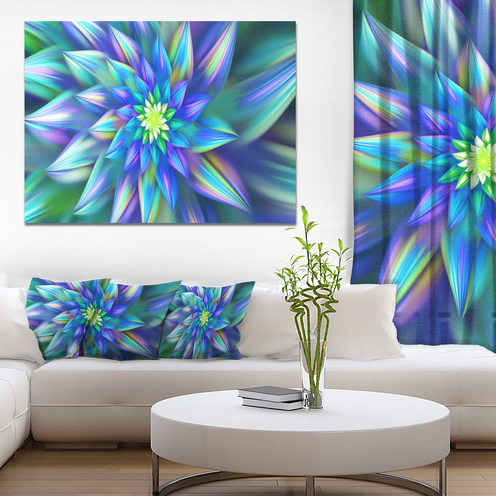 Huge Light Blue Fractal Flower - Extra Large Floral Canvas Art Print