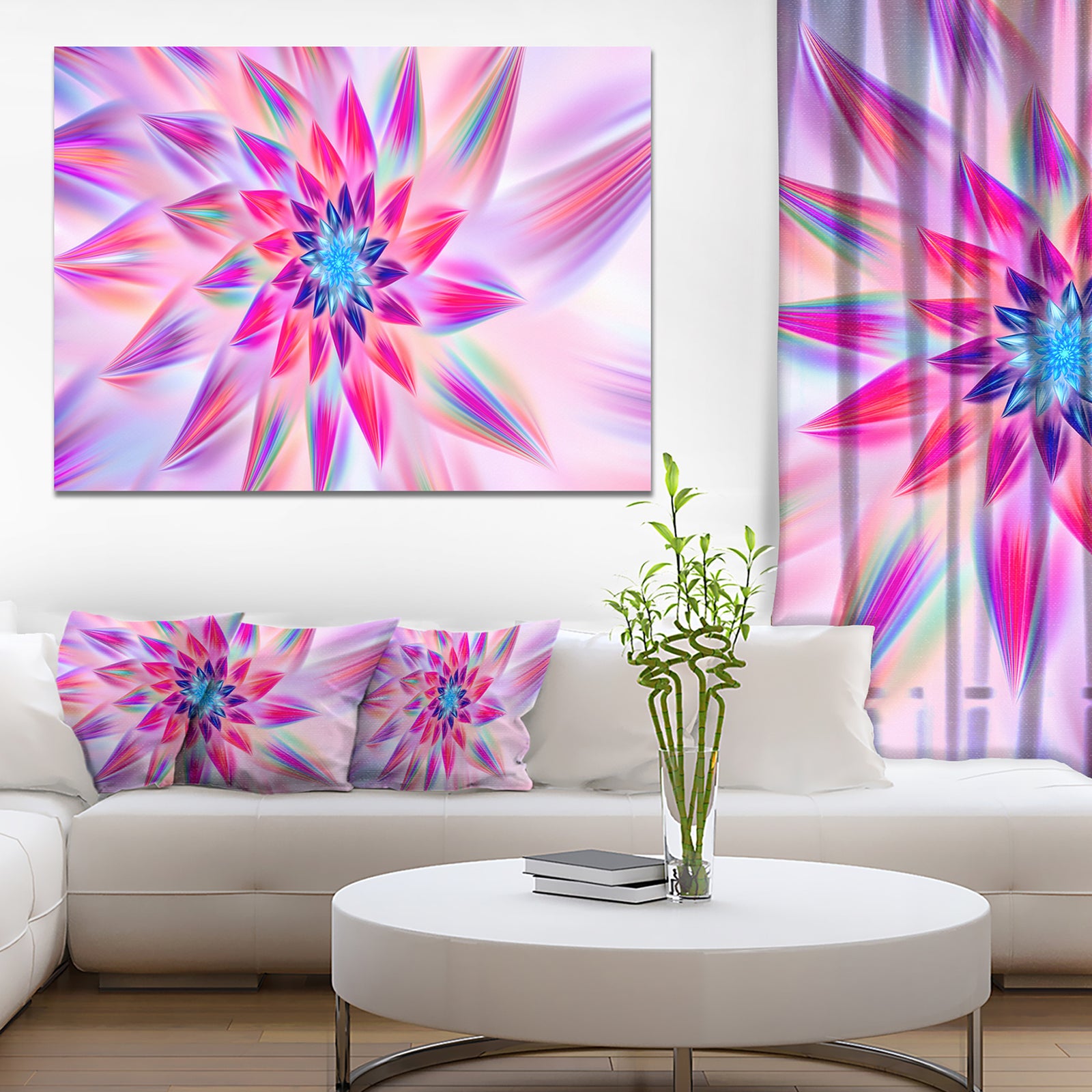 Huge Pink Blue Fractal Flower - Extra Large Floral Canvas Art Print