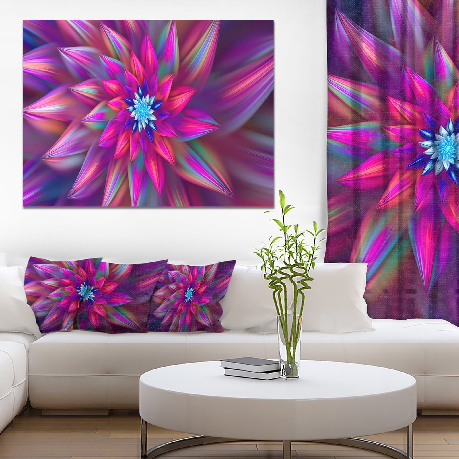 Huge Purple Pink Fractal Flower - Extra Large Floral Canvas Art Print