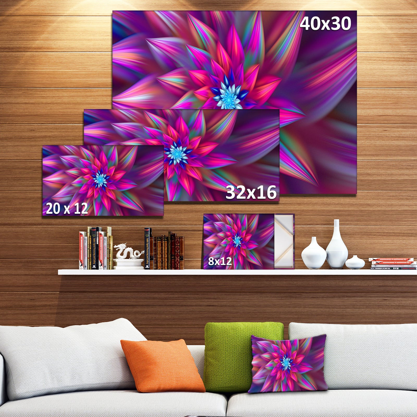 Huge Purple Pink Fractal Flower - Extra Large Floral Canvas Art Print