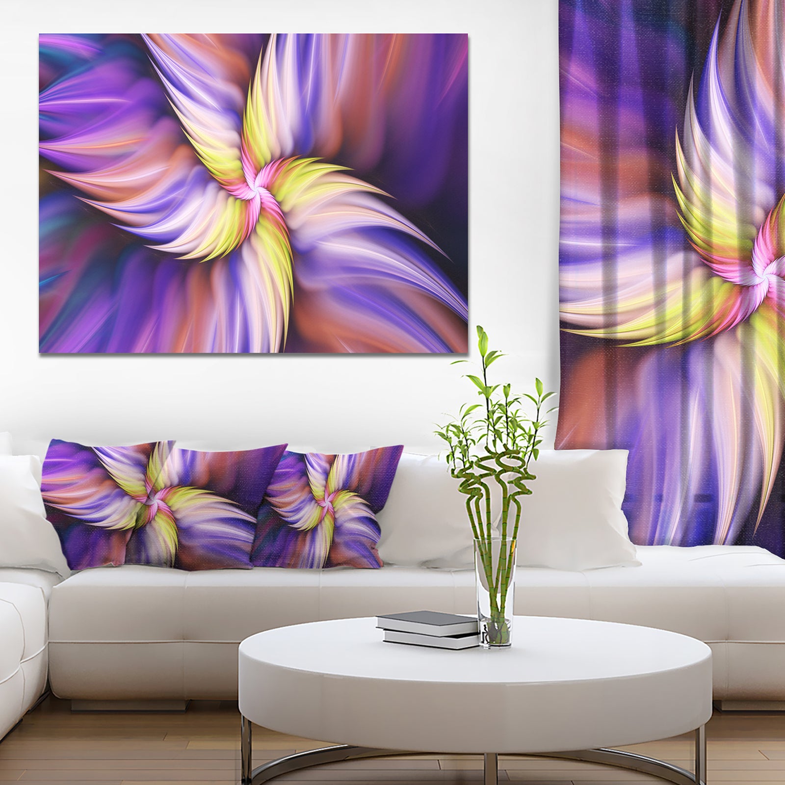 Purple Yellow Rotating Flower - Extra Large Floral Canvas Art Print
