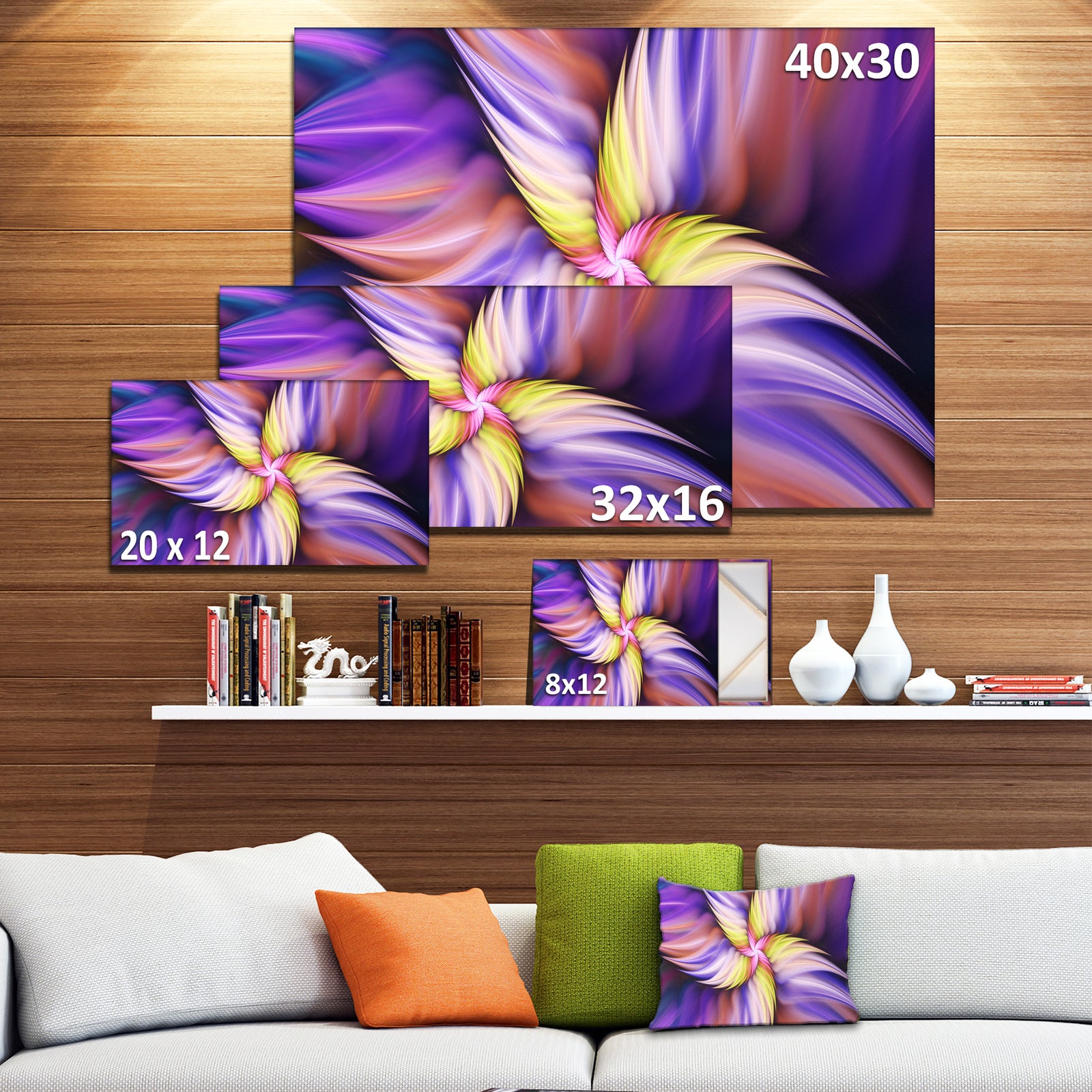 Purple Yellow Rotating Flower - Extra Large Floral Canvas Art Print