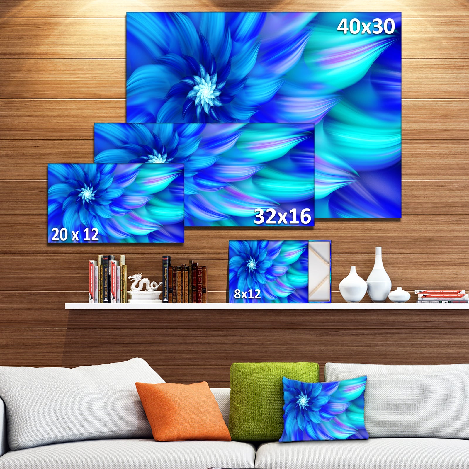 Massive Blue Fractal Flower - Extra Large Floral Canvas Art Print
