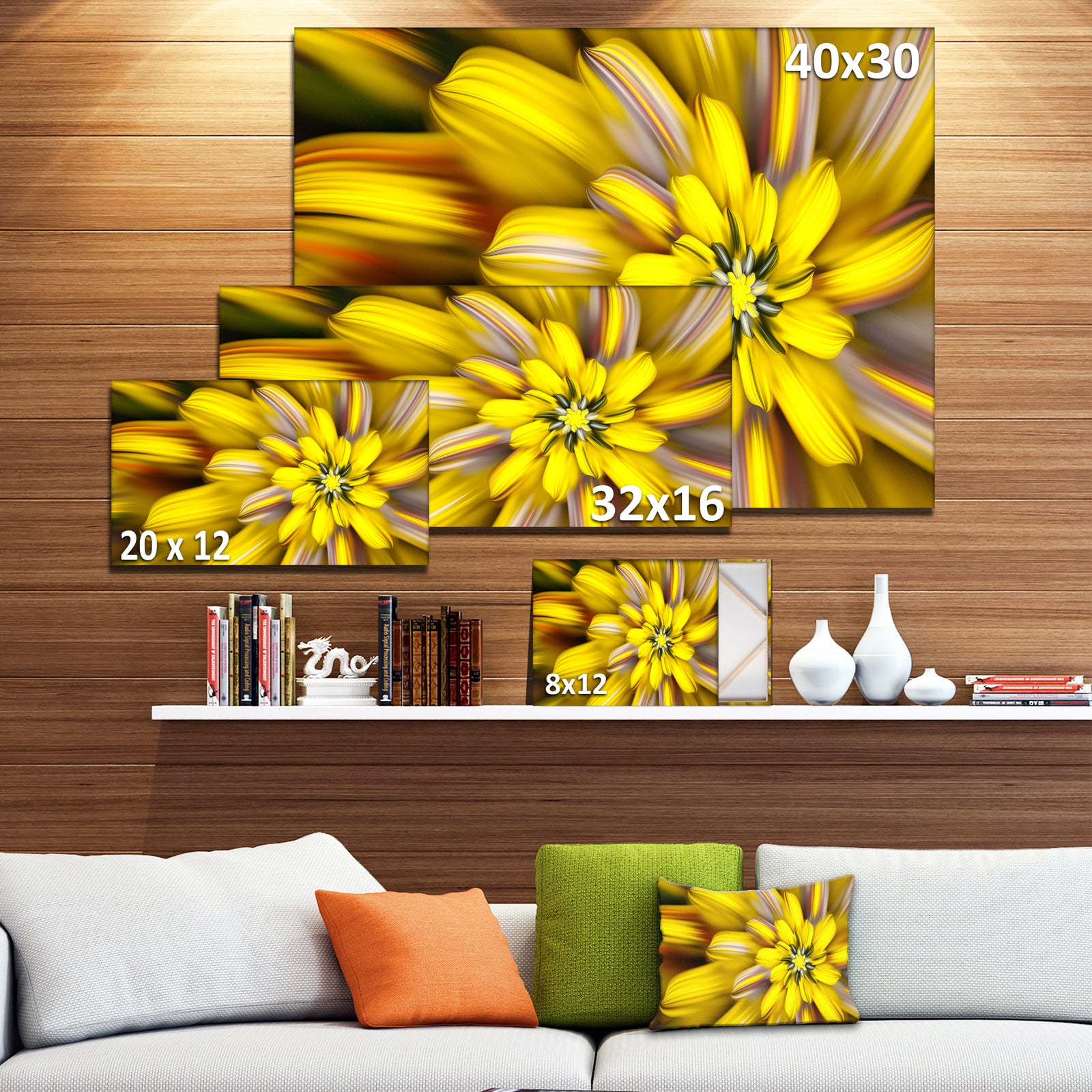 Massive Yellow Fractal Flower - Extra Large Floral Canvas Art Print