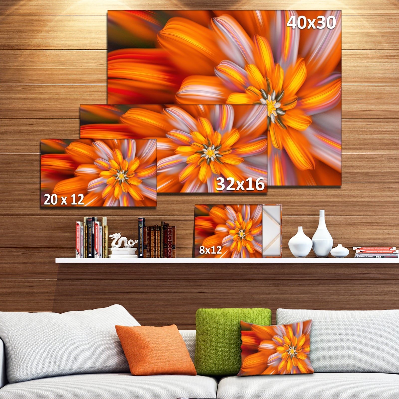 Massive Orange Fractal Flower - Extra Large Floral Canvas Art Print