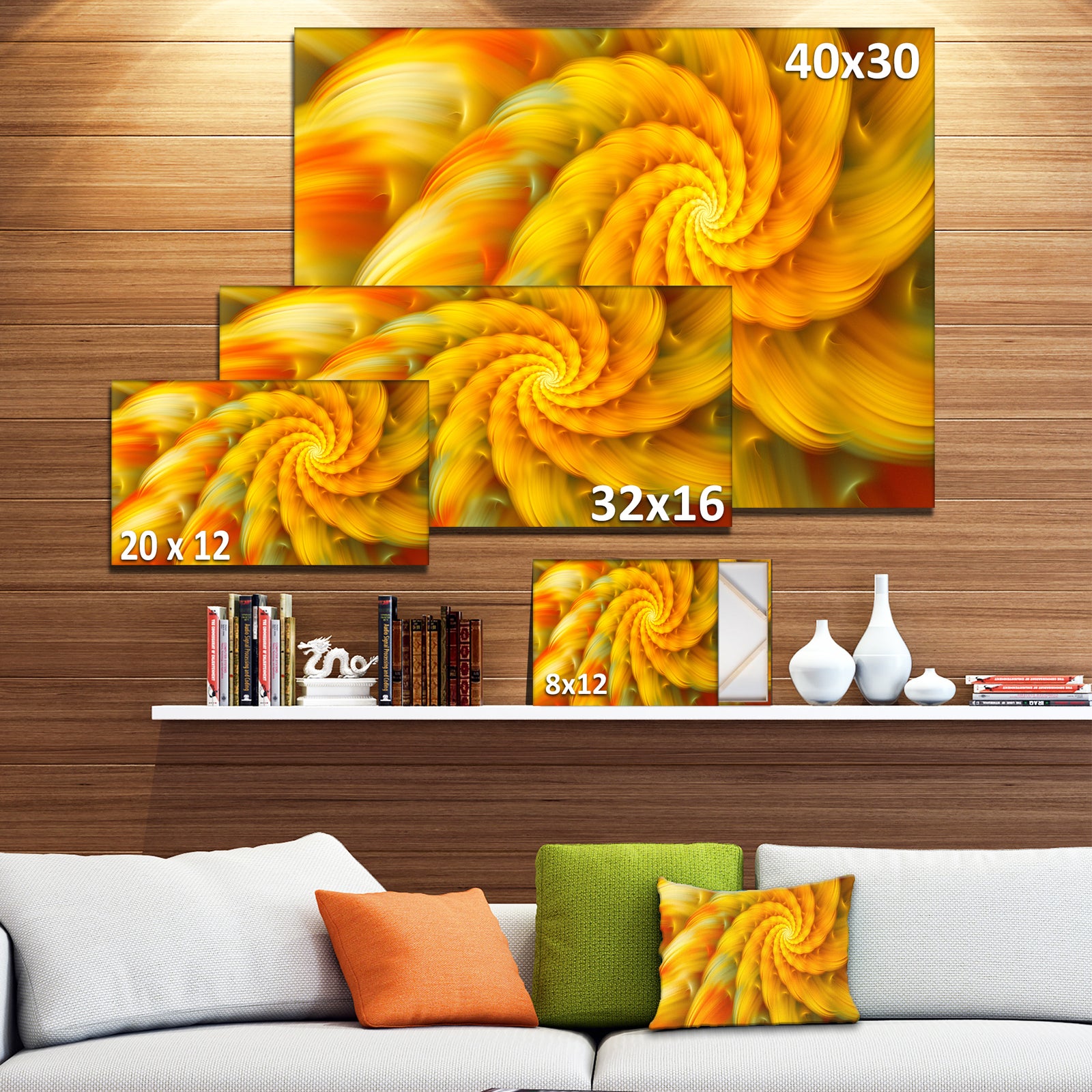 Rotating Yellow Fractal Flower - Extra Large Floral Canvas Art Print