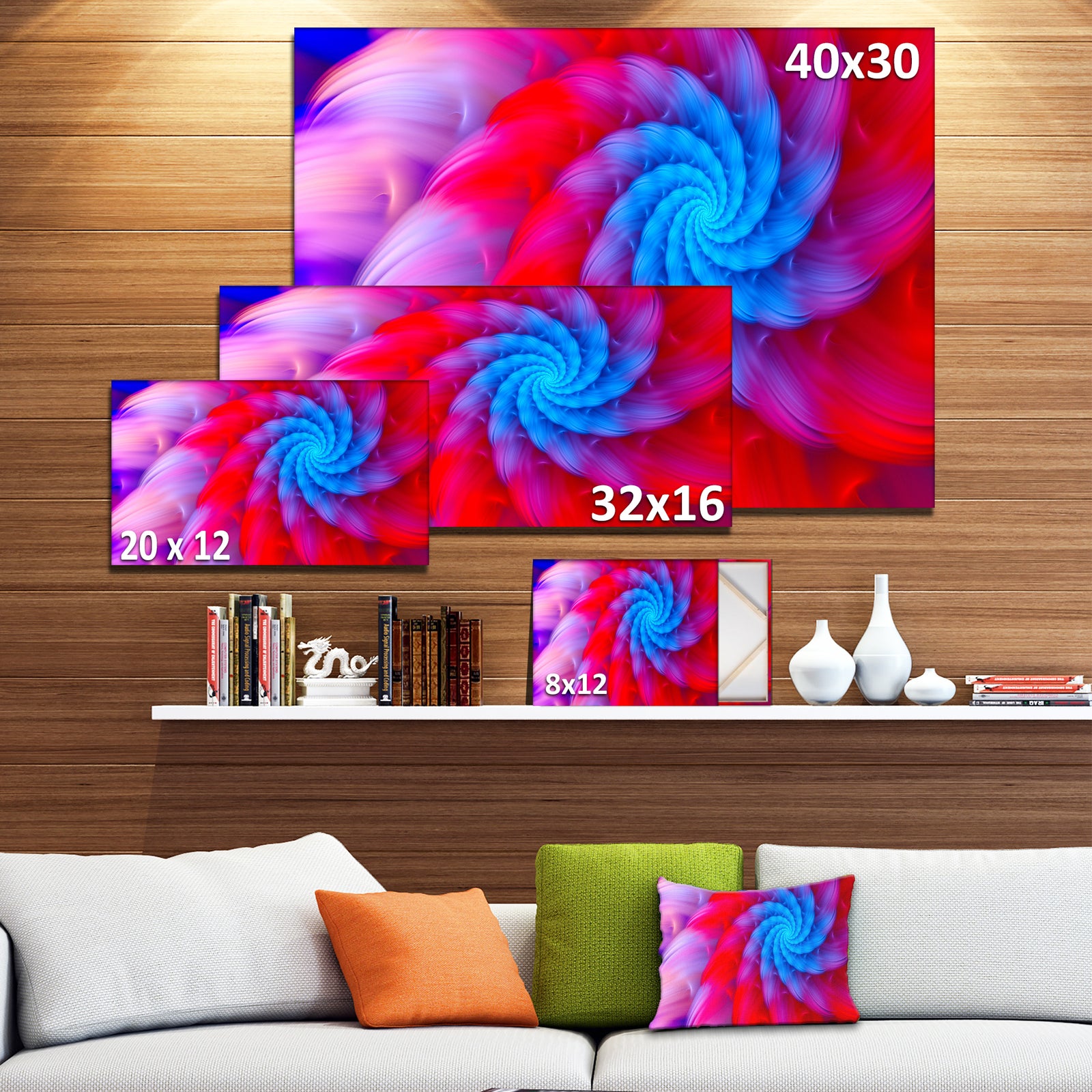 Rotating Red Pink Fractal Flower - Extra Large Floral Canvas Art Print