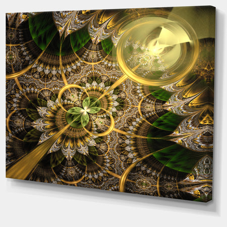 Dark Green and Gold Fractal Flower - Extra Large Floral Canvas Art Print