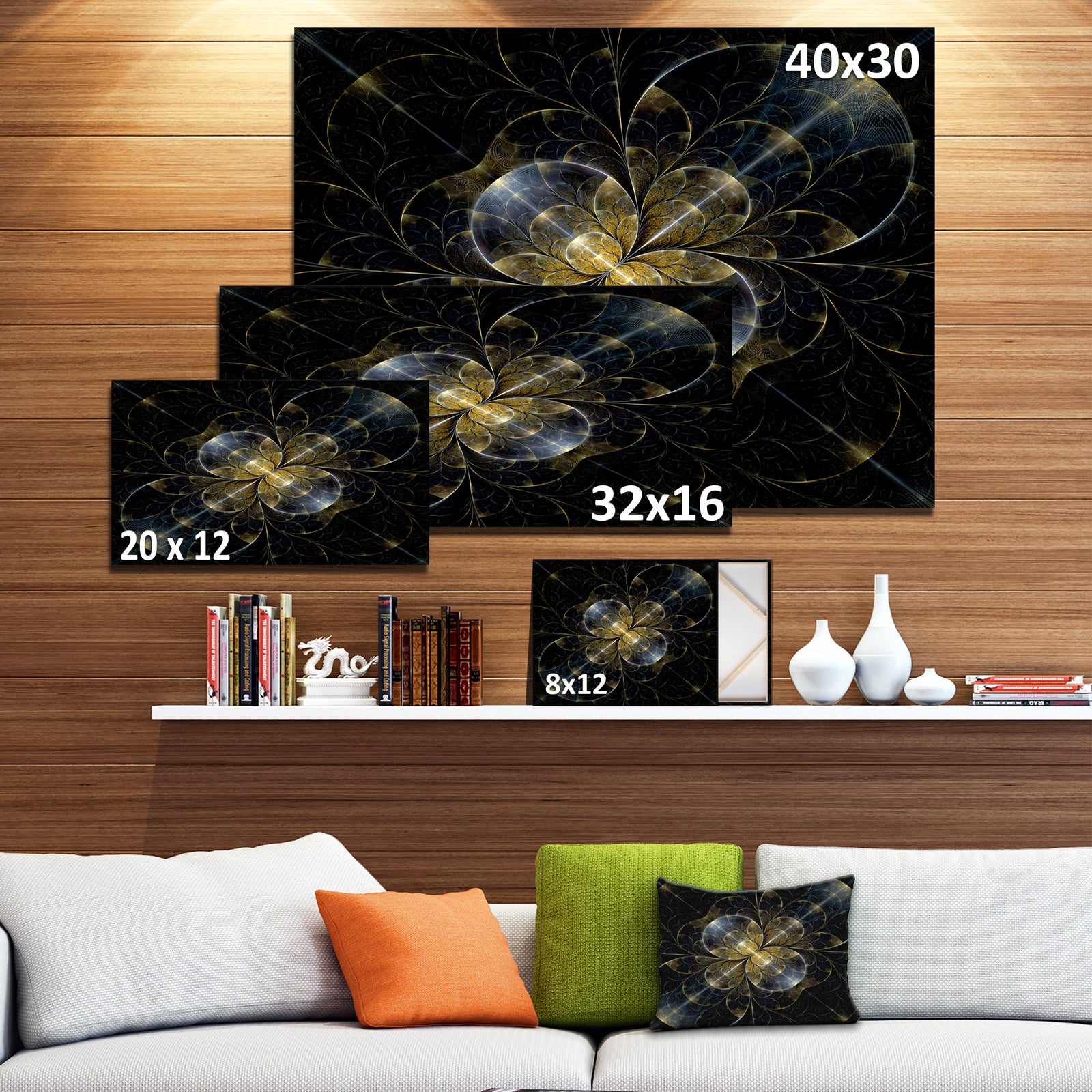 Symmetrical Golden Fractal Flower - Extra Large Floral Canvas Art Print