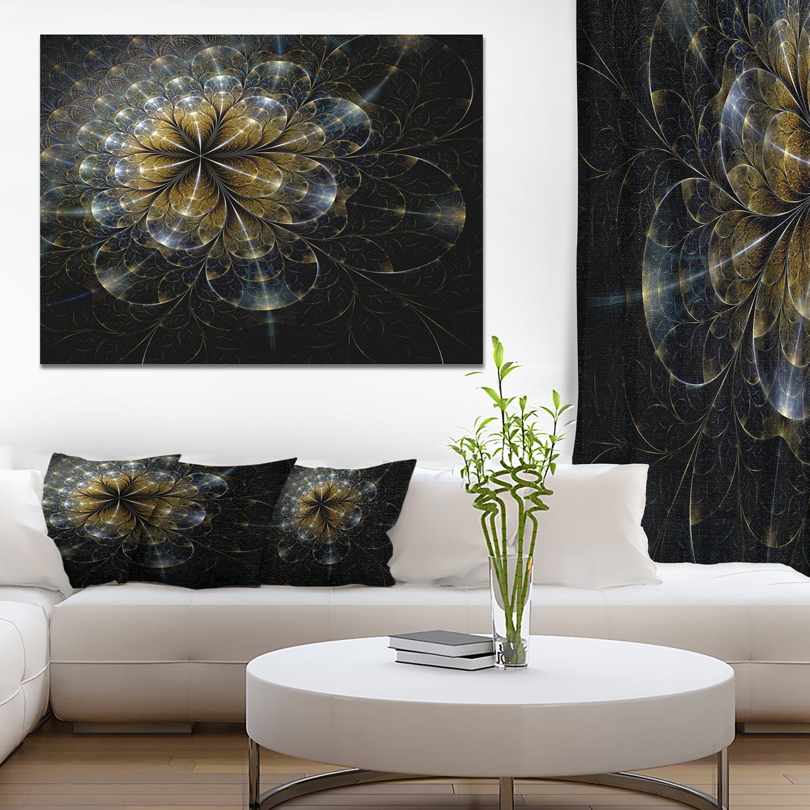 Large Mystic Golden Fractal Flower - Extra Large Floral Canvas Art Print