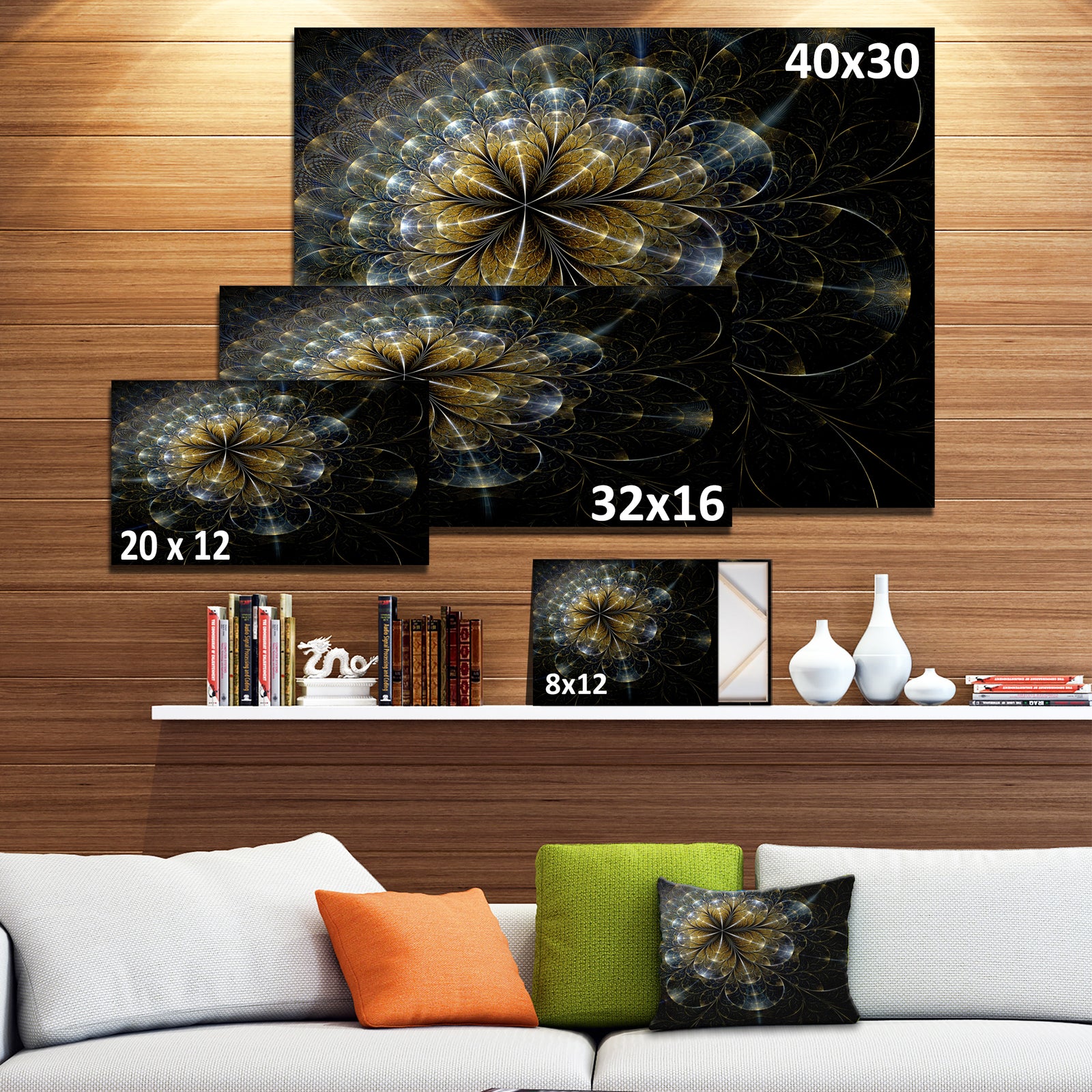 Large Mystic Golden Fractal Flower - Extra Large Floral Canvas Art Print