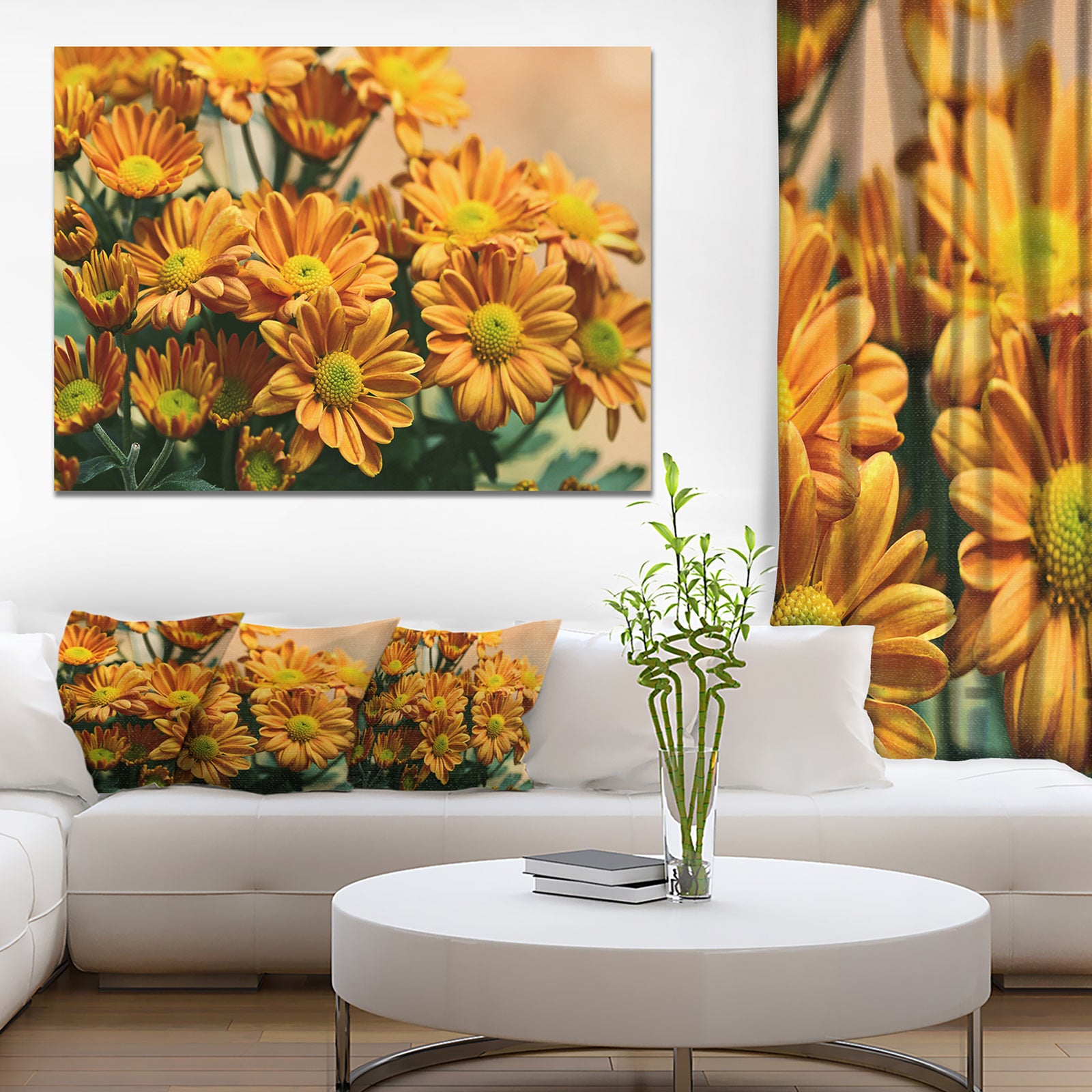 Bright Yellow Flowers in Garden - Extra Large Floral Canvas Art Print