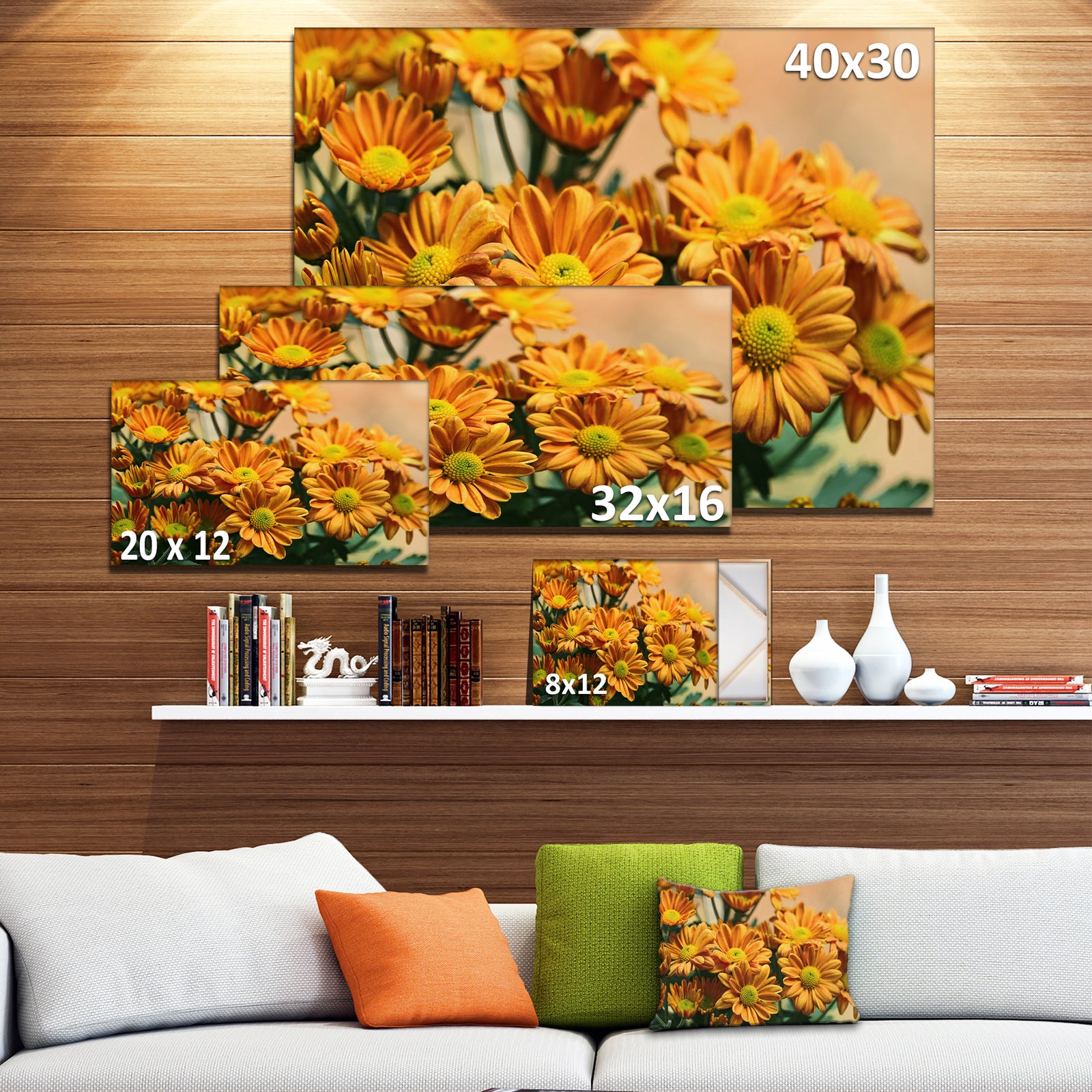 Bright Yellow Flowers in Garden - Extra Large Floral Canvas Art Print