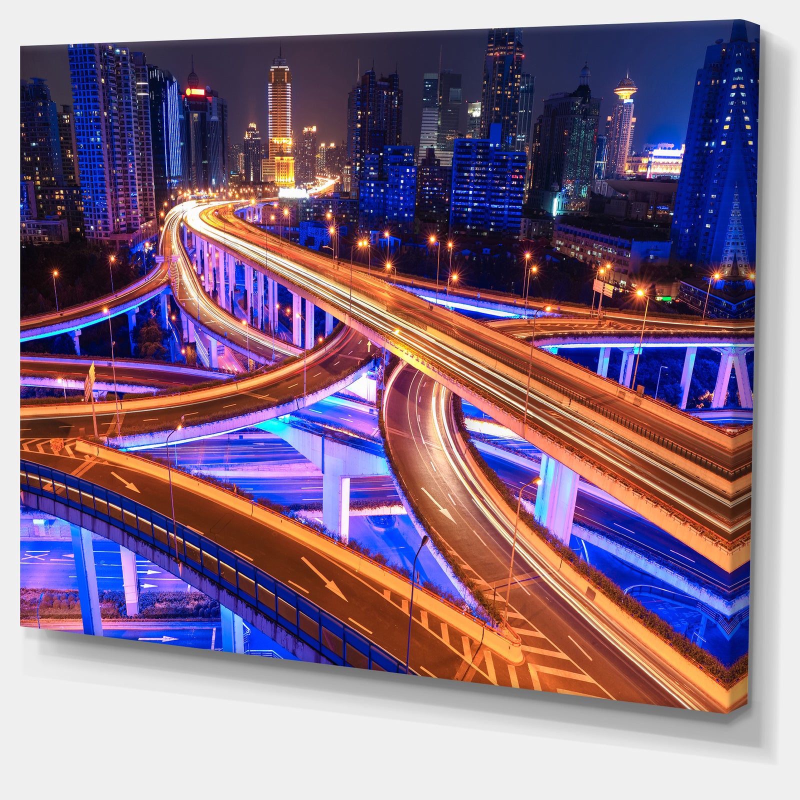 Colorful City Overpass at Night - Extra Large Cityscape Wall Art