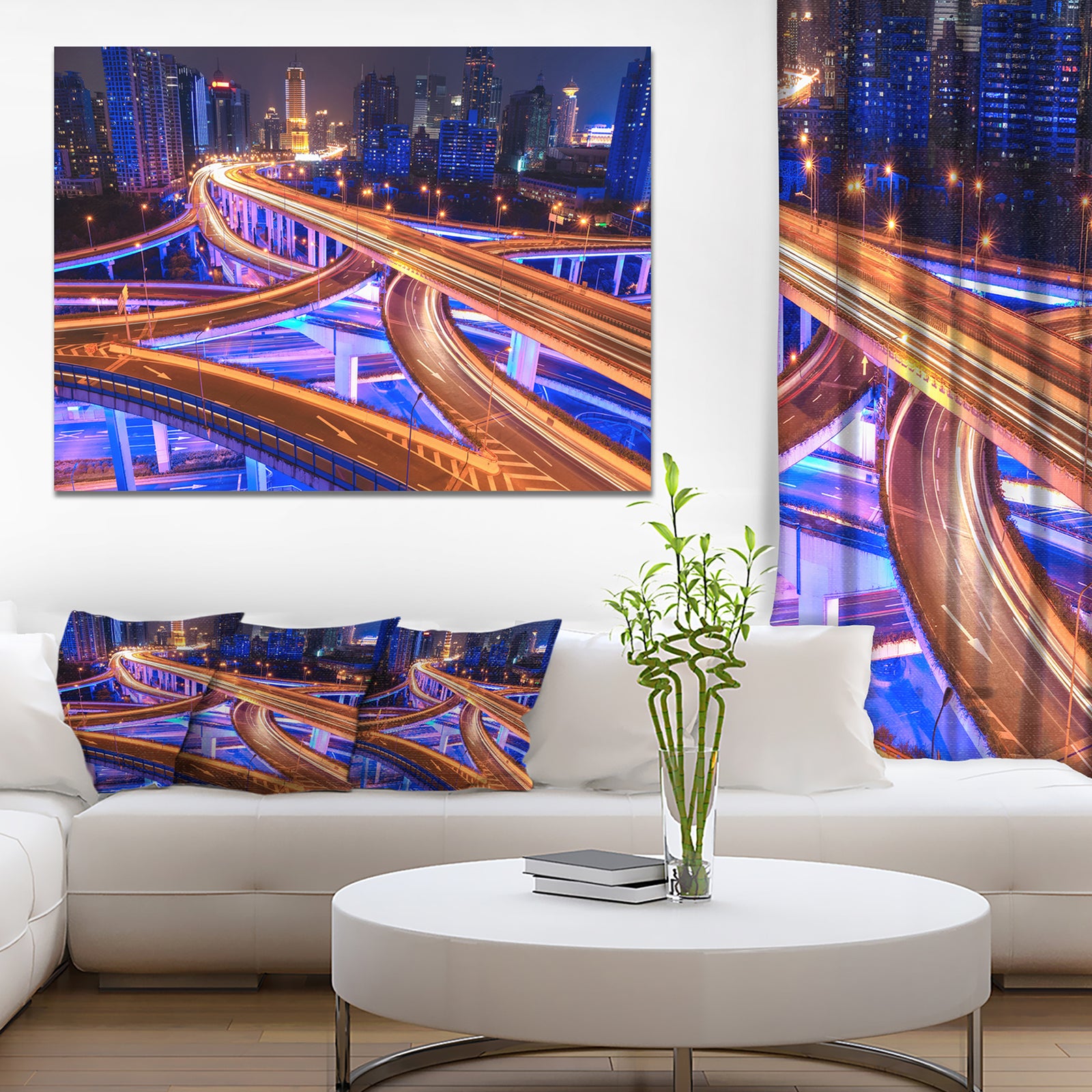 Colorful City Overpass at Night - Extra Large Cityscape Wall Art
