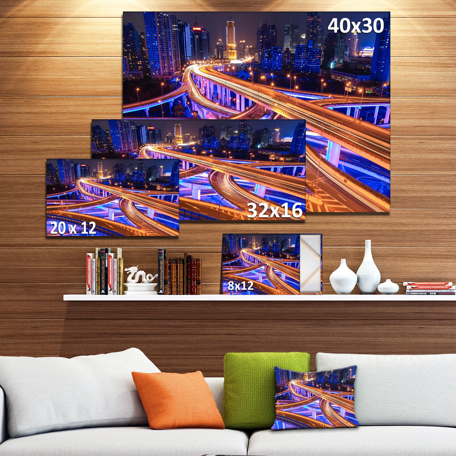 Colorful City Overpass at Night - Extra Large Cityscape Wall Art