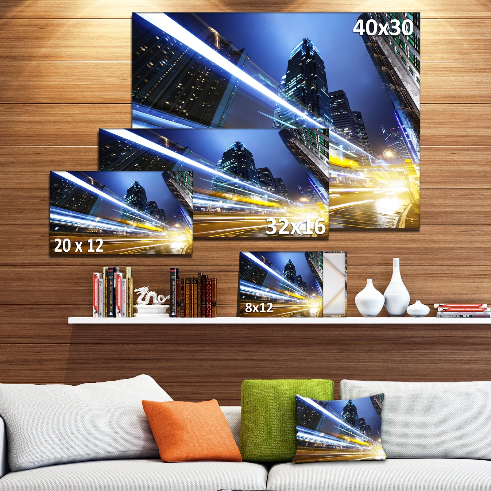 Traffic In Hong Kong at Night - Extra Large Cityscape Wall Art