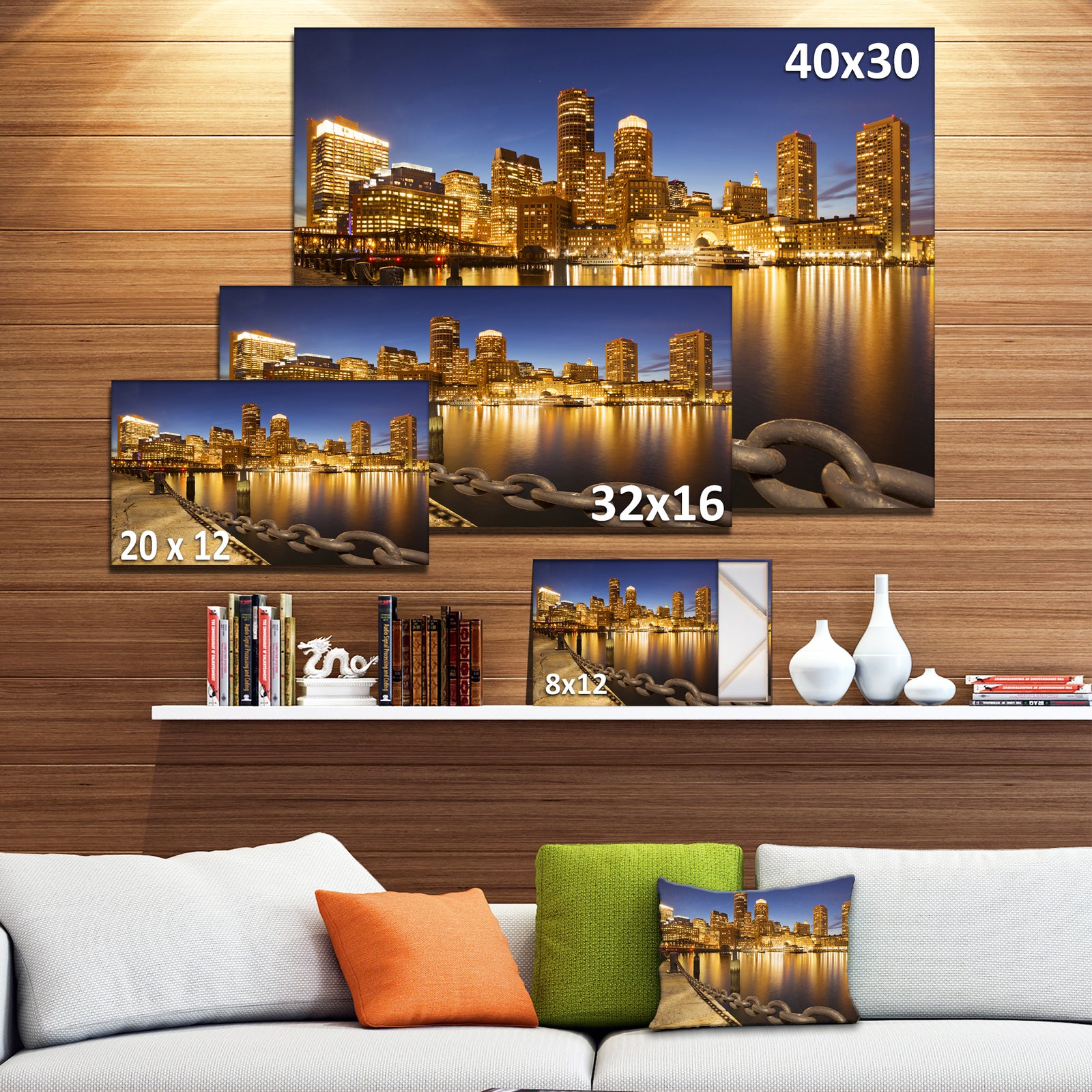 USA Skyline from Fan Pier at Night - Extra Large Cityscape Wall Art