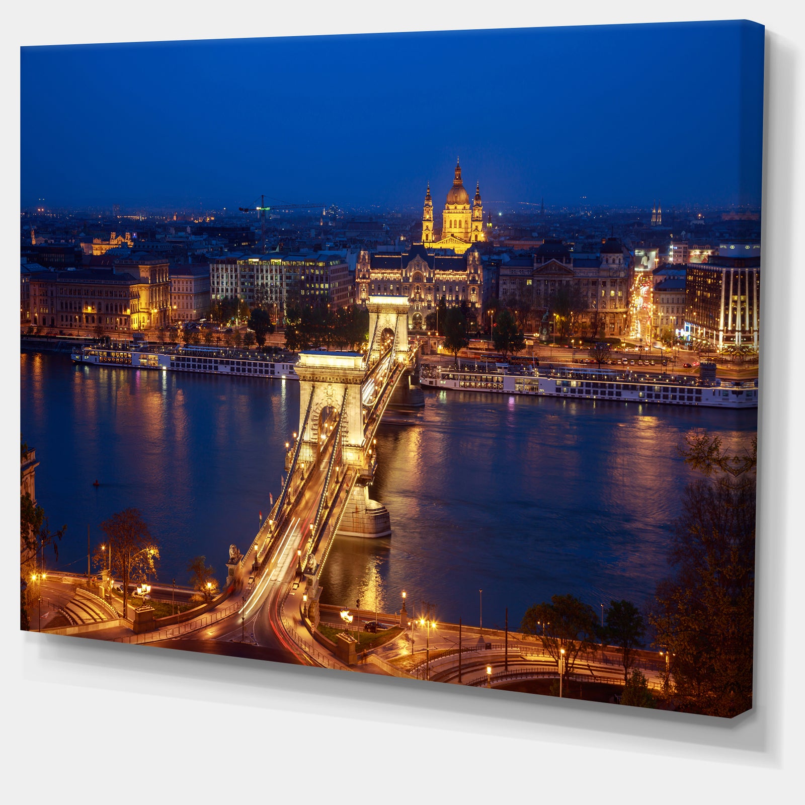Illuminated Cain Bridge Budapest - Modern Cityscape Wall Art