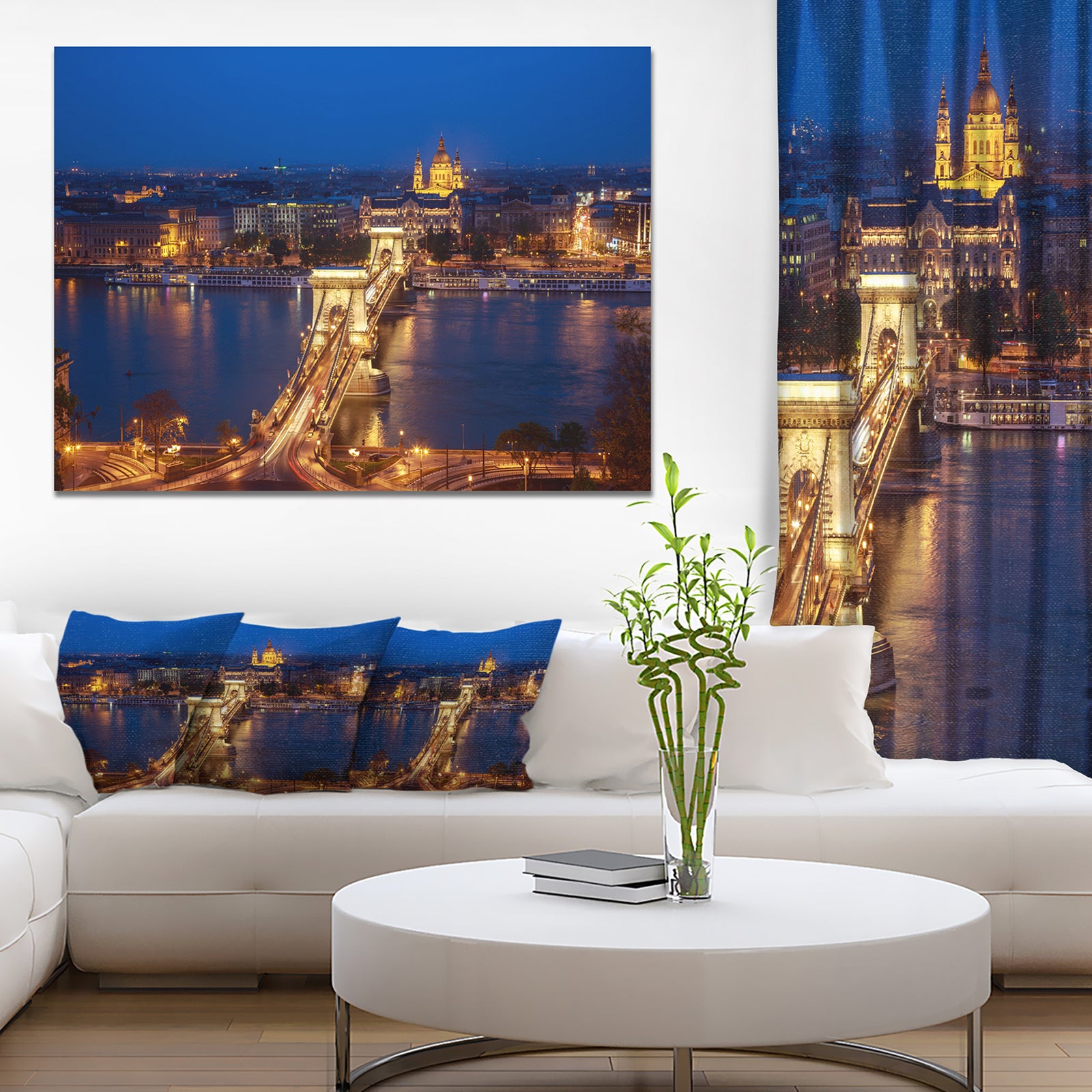 Illuminated Cain Bridge Budapest - Modern Cityscape Wall Art