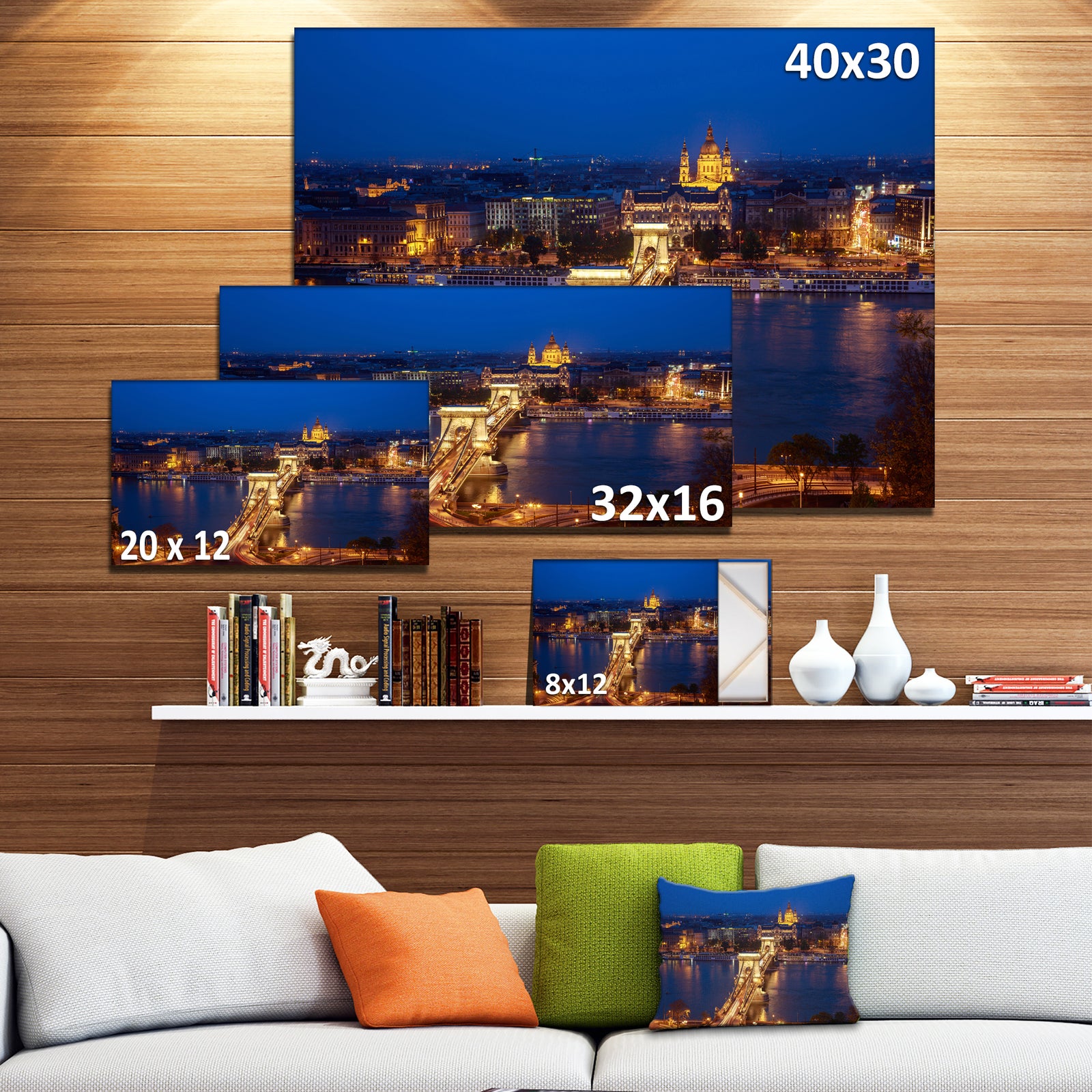 Illuminated Cain Bridge Budapest - Modern Cityscape Wall Art