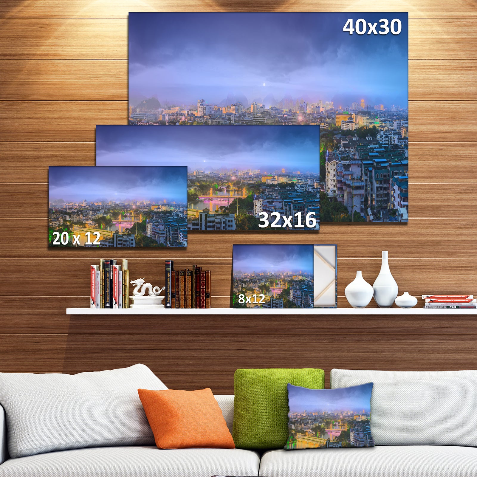 Li River and Karst Hills Panorama - Modern Cityscape Wall Art