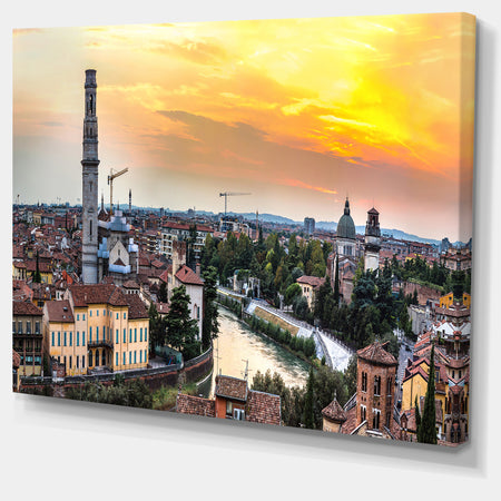 Verona at Sunset in Italy - Cityscape Canvas Wall Art