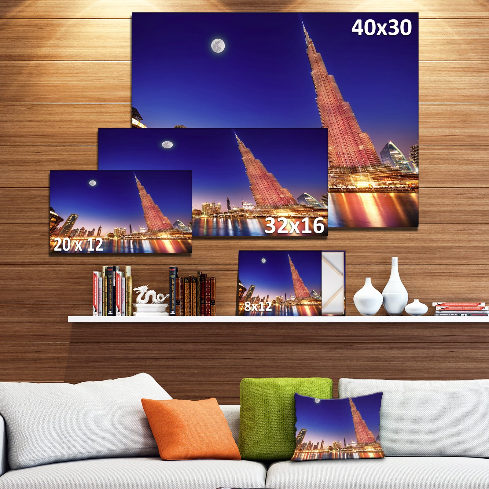 Burj Khalifa Night Landscape - Cityscape Wall Art on Canvas