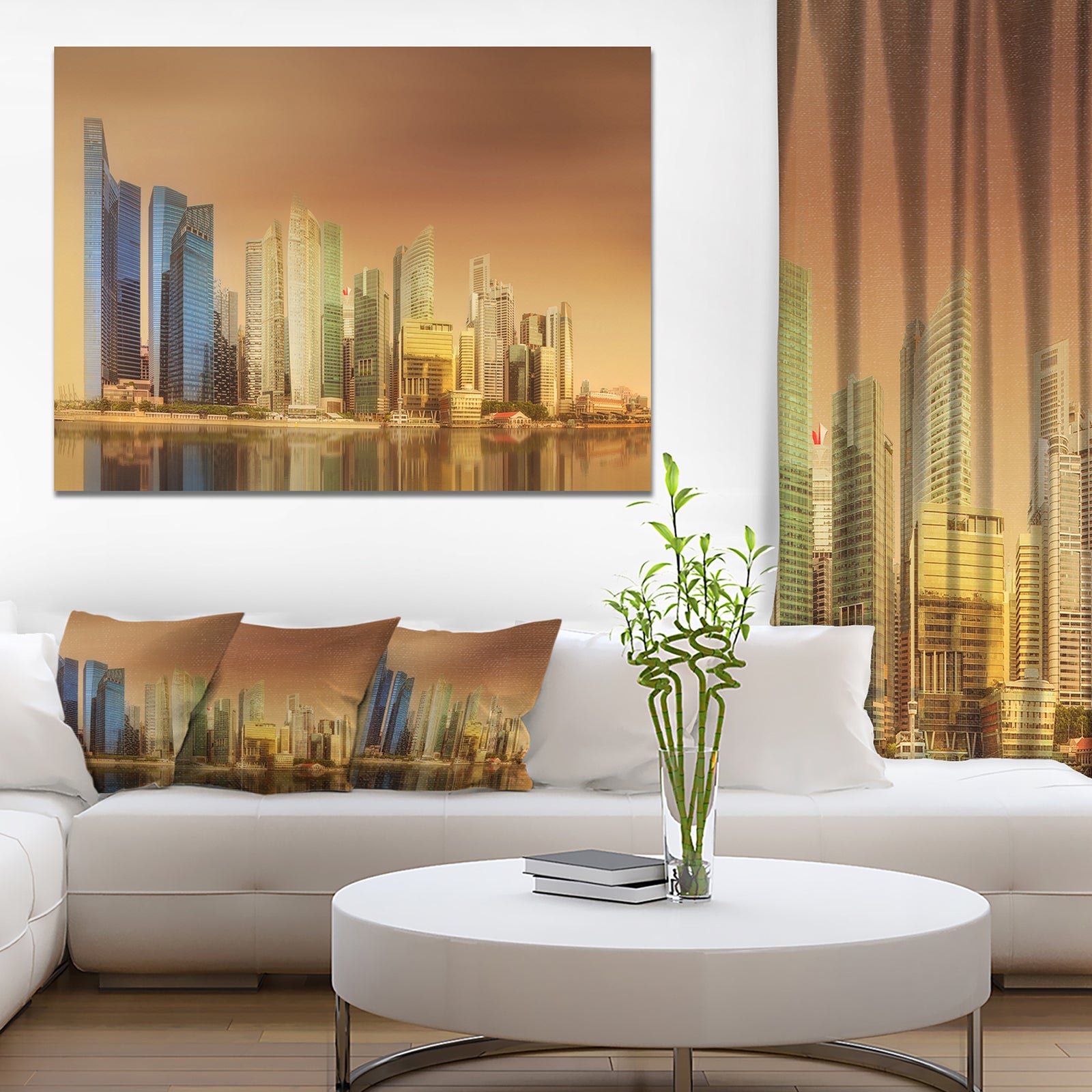 Singapore Skyline under Brown Sky - Cityscape Wall Art on Canvas
