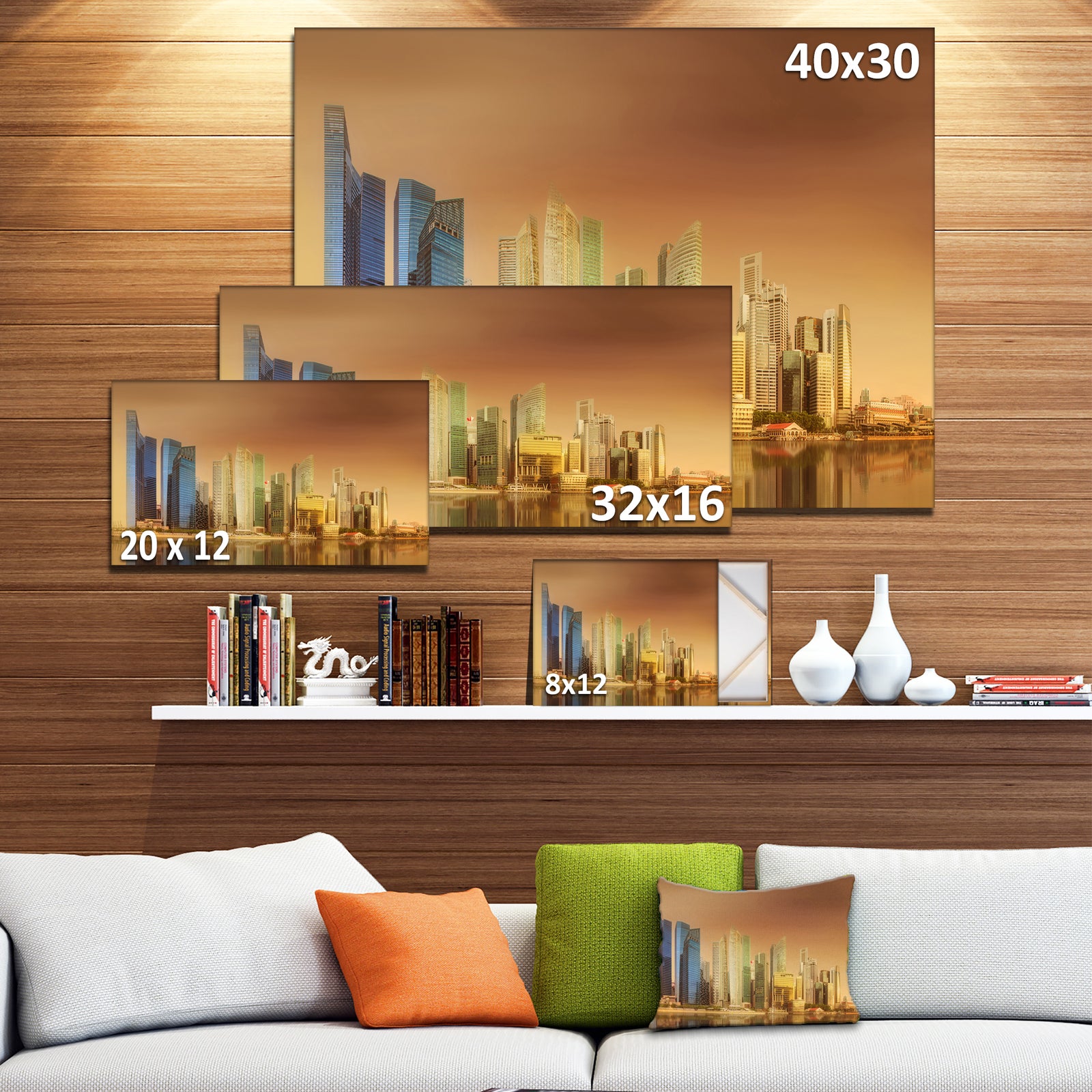 Singapore Skyline under Brown Sky - Cityscape Wall Art on Canvas