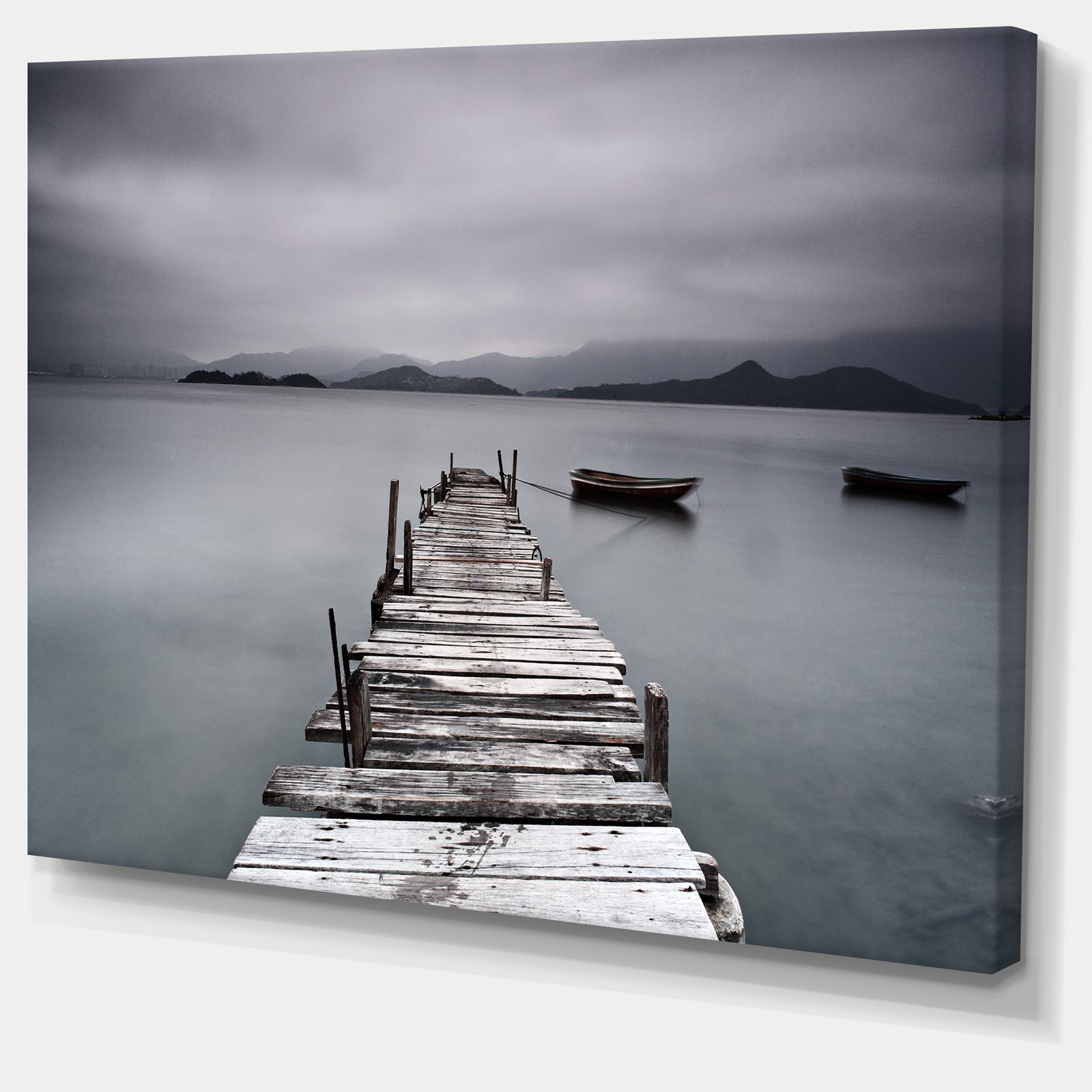 Pier and Boats at Seashore - Bridge and Pier Canvas Wall Art
