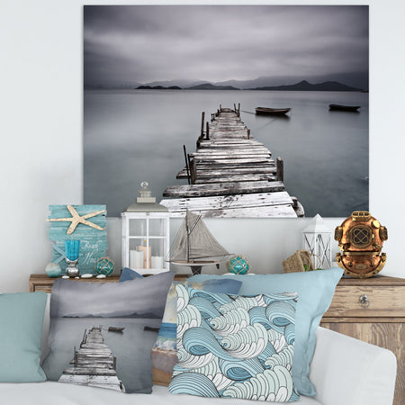 Pier and Boats at Seashore - Bridge and Pier Canvas Wall Art