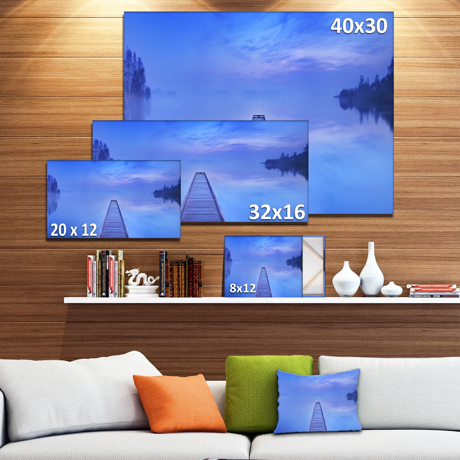 Jetty at Blue Dawn Panorama - Bridge and Pier Canvas Wall Art