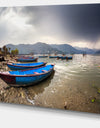 Blue Boats in Pokhara Lake - Boat Canvas Wall Art