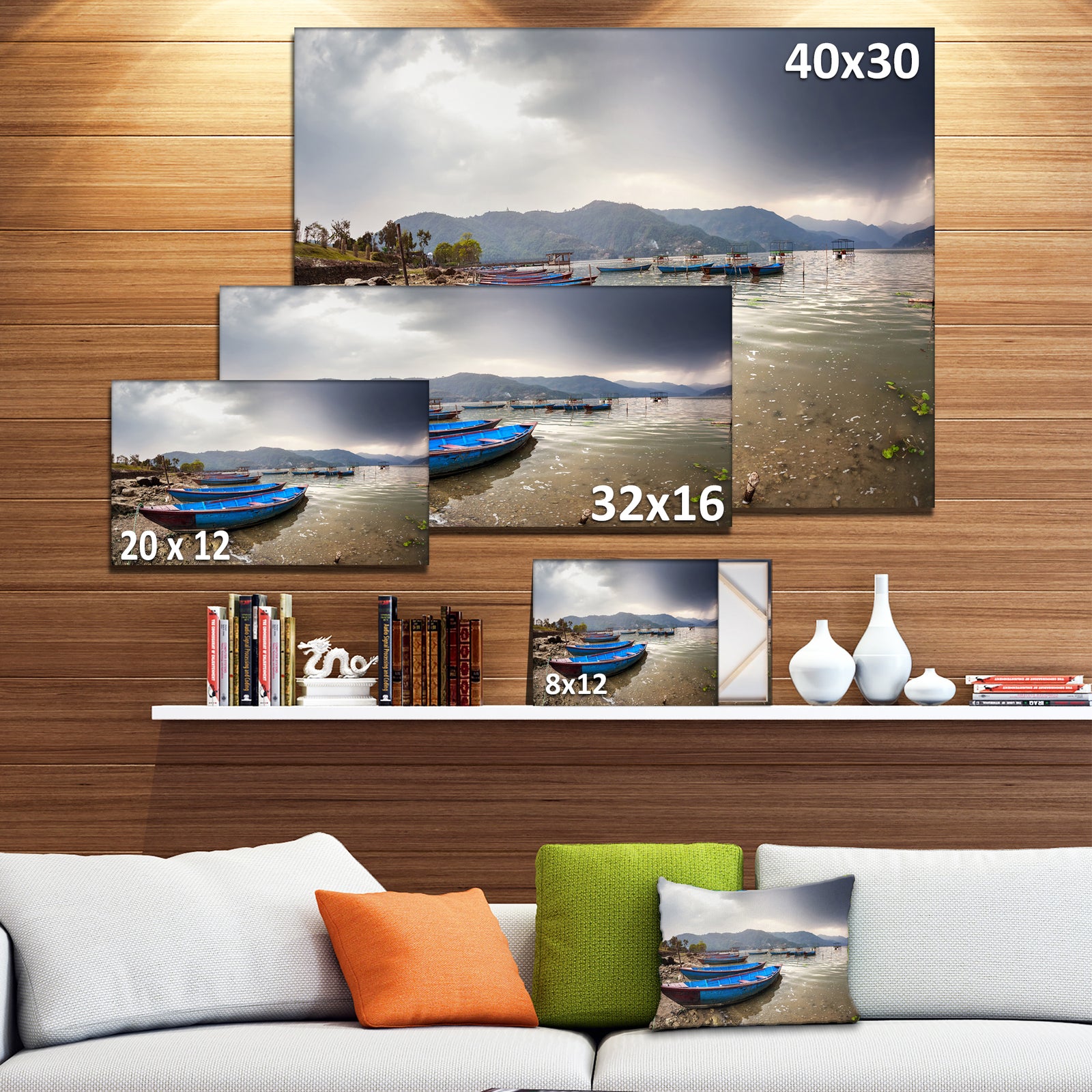 Blue Boats in Pokhara Lake - Boat Canvas Wall Art