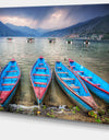 Row of Blue Boats in Pokhara Lake - Boat Wall Artwork on Canvas