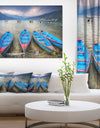 Row of Blue Boats in Pokhara Lake - Boat Wall Artwork on Canvas