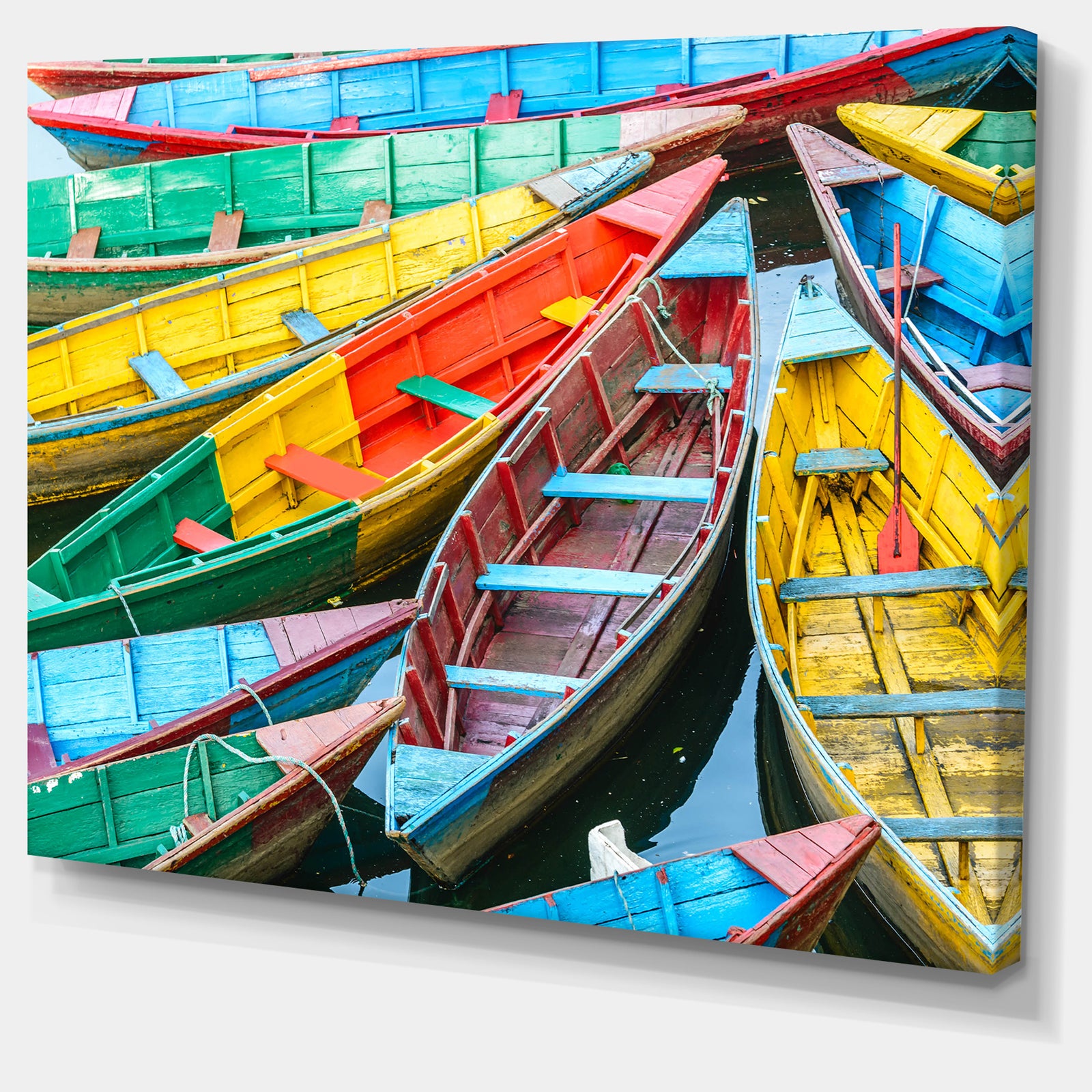 Rowing Boats on the Lake in Pokhara - Boat Wall Artwork on Canvas