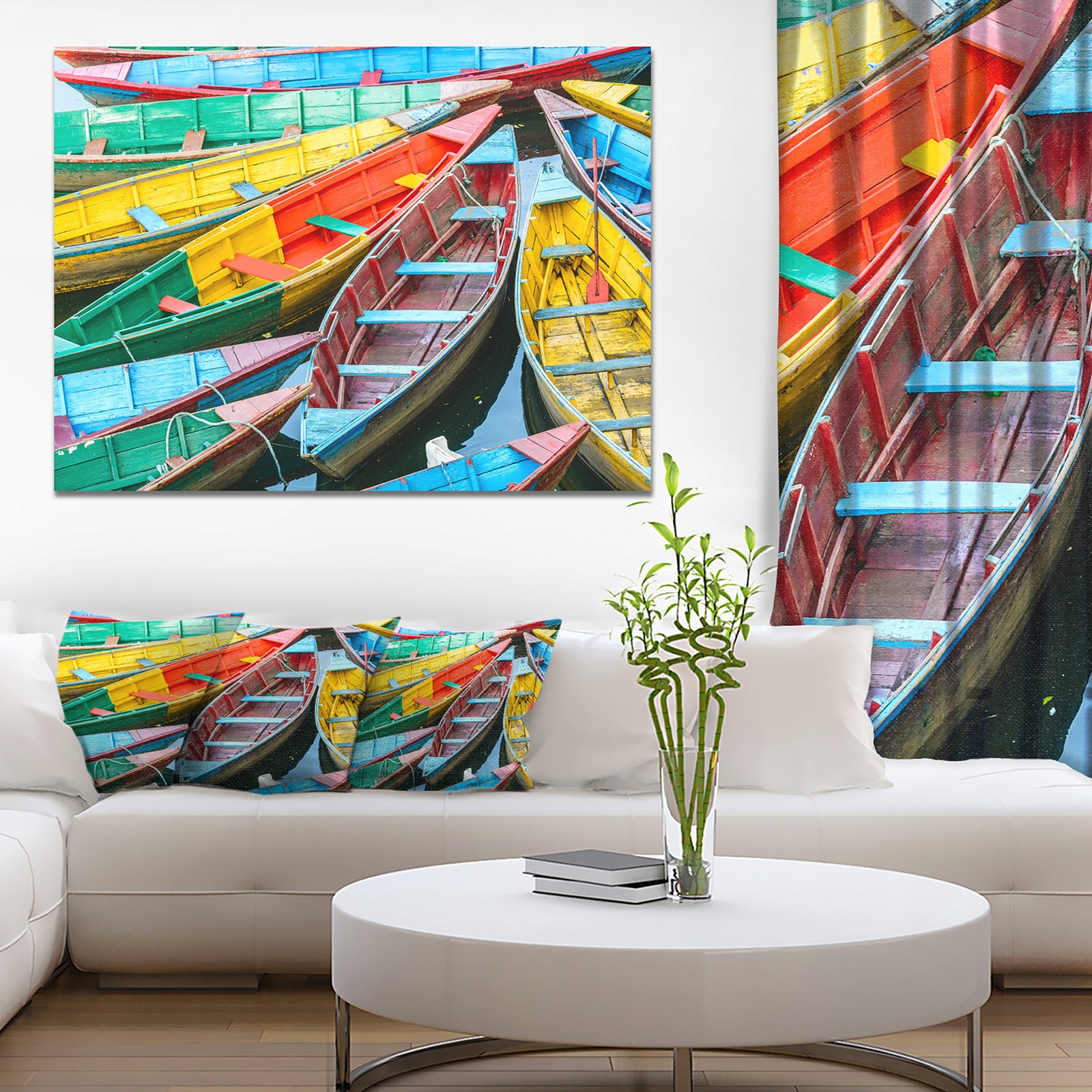 Rowing Boats on the Lake in Pokhara - Boat Wall Artwork on Canvas