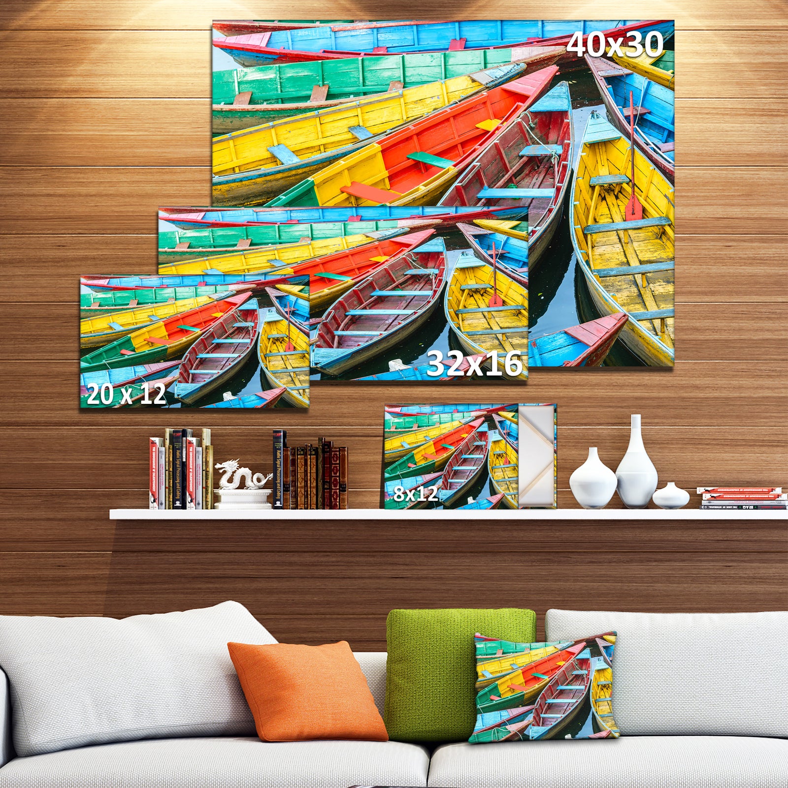 Rowing Boats on the Lake in Pokhara - Boat Wall Artwork on Canvas