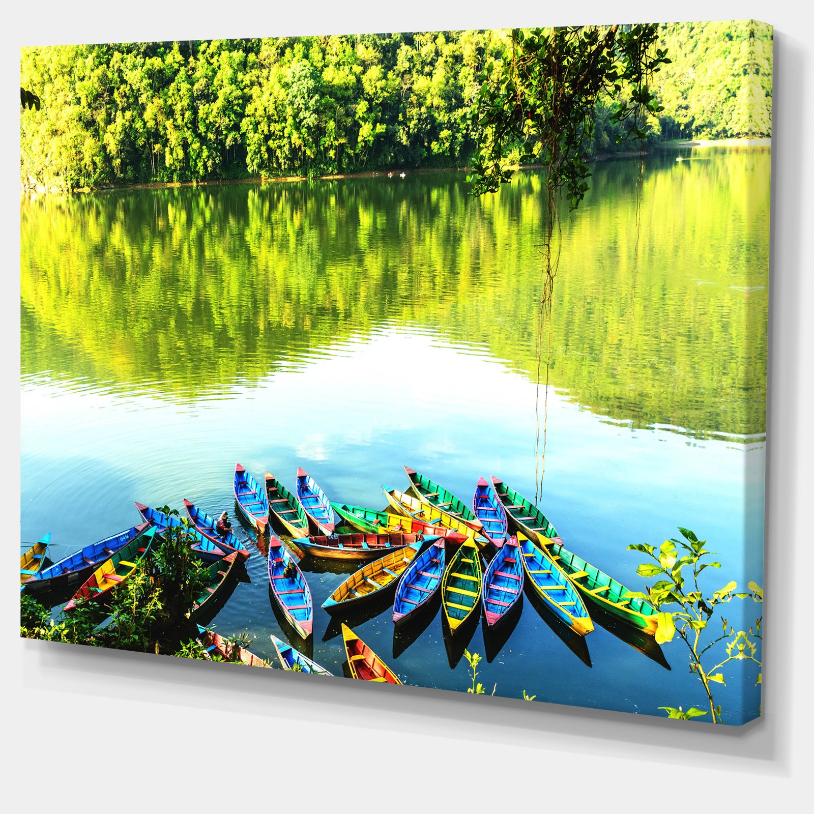 Boats in the Lake Pokhara, Nepal - Boat Wall Artwork on Canvas