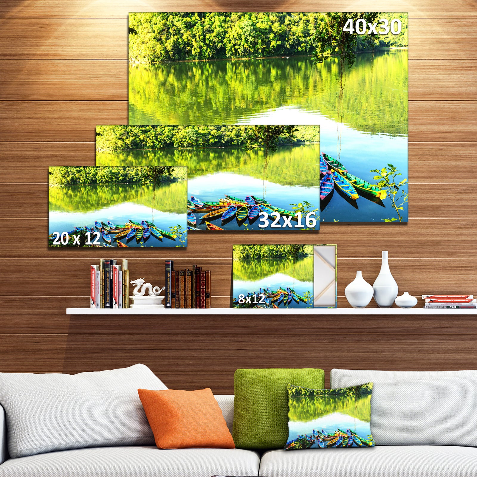 Boats in the Lake Pokhara, Nepal - Boat Wall Artwork on Canvas