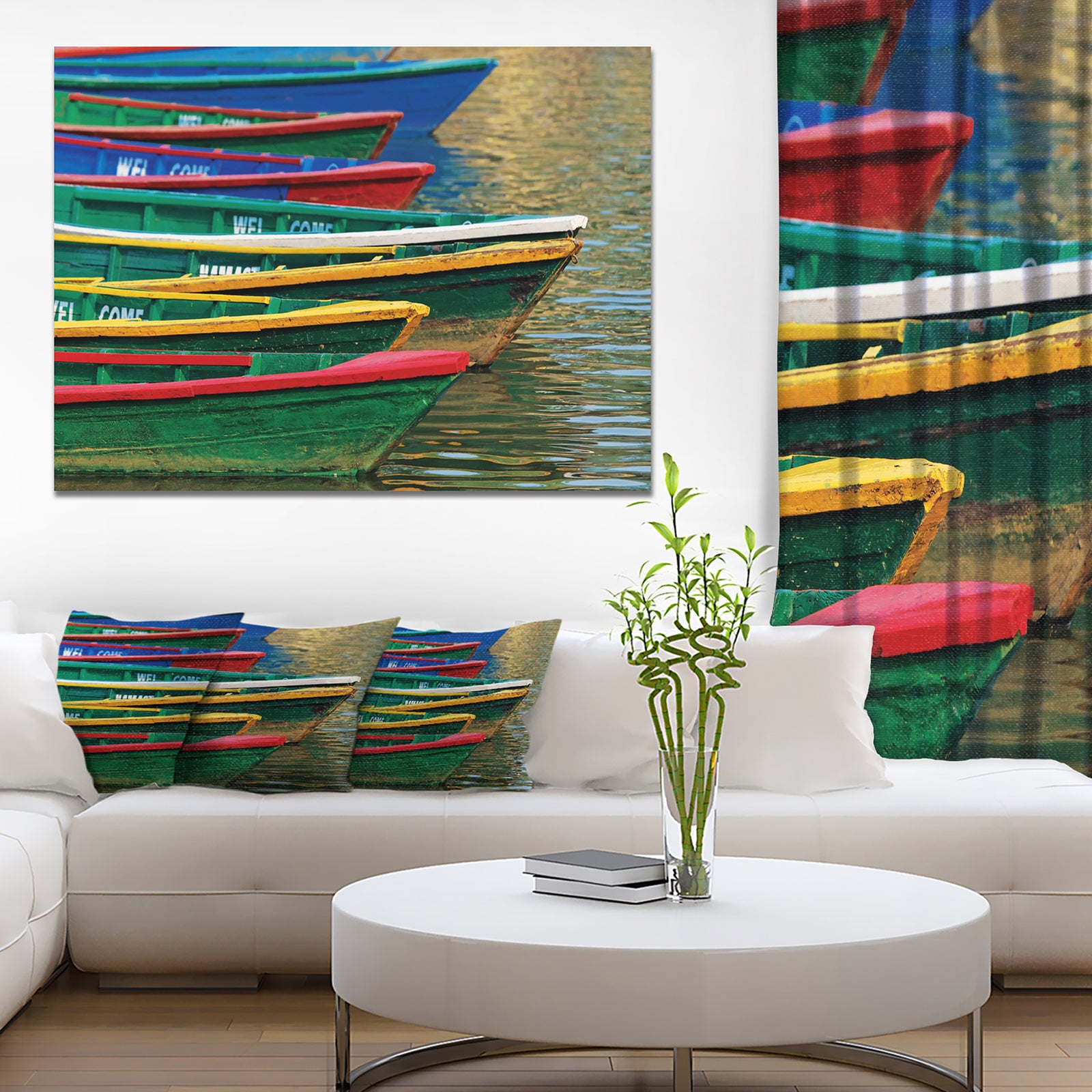 Color Boats on Phewa Lake Nepal - Boat Wall Artwork on Canvas